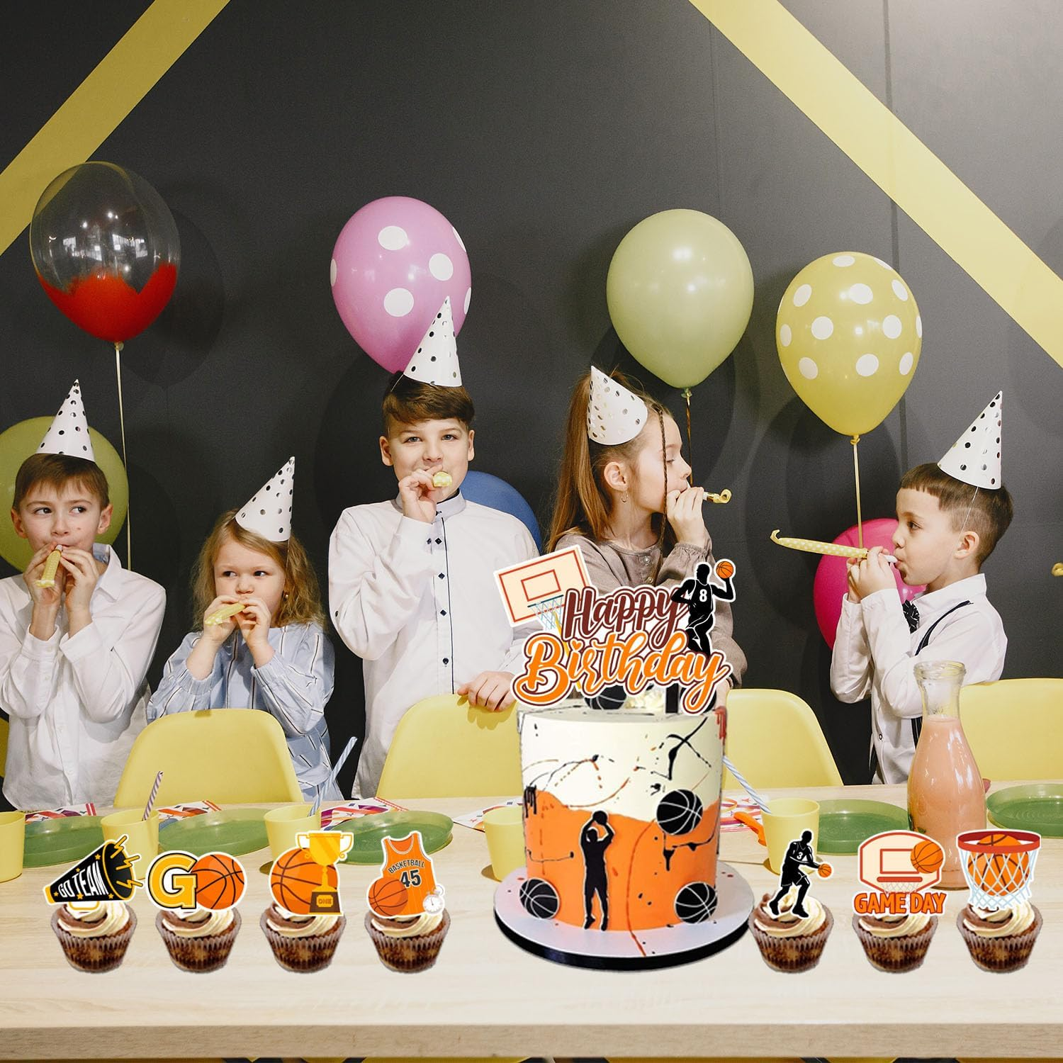 Basketball Cake Topper, 24 Pcs Basketball Cupcake Toppers/Party Cupcake Toppers & 1 Pcs Cake Decorations/Birthday Cake Topper for Party Decorations Supplies