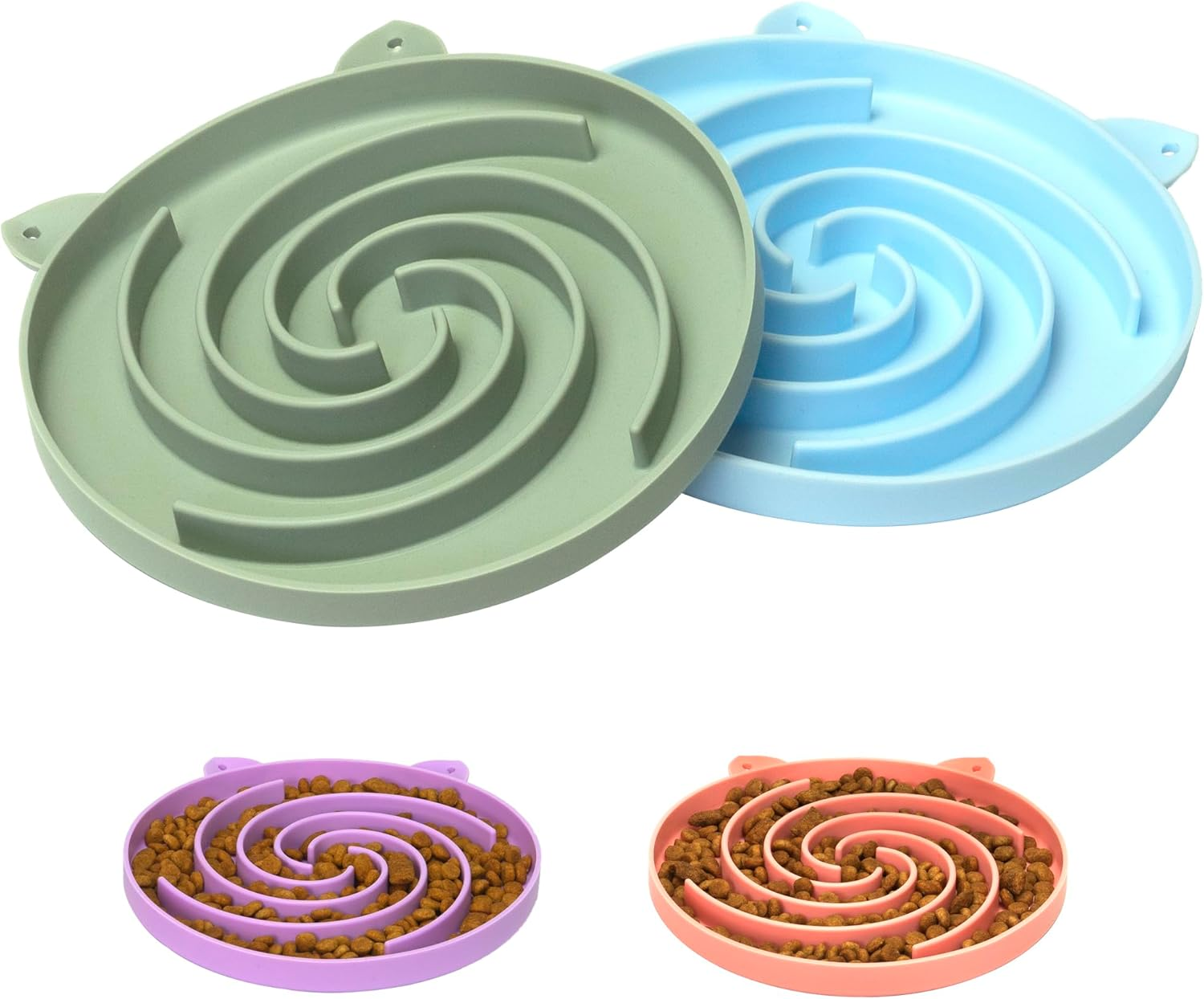 Bifeaw Slow Feeder Cat Bowl, Easy to Clean Silicone Bowl, Ideal for Dry and Wet Food (Green and Blue)