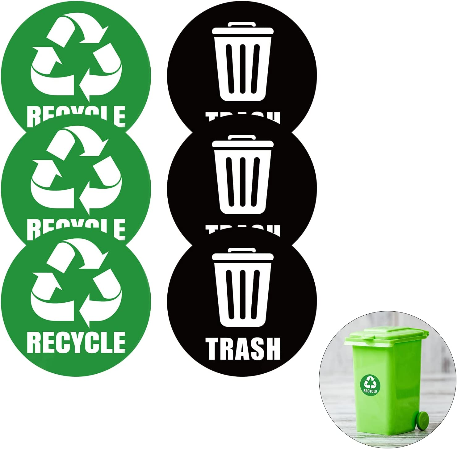 Self-Adhesive Recycle & Trash Bin Logo Stickers - round Signs for Trash Cans & Garbage Containers (6PCS) - Waterproof for Kitchen image number 5