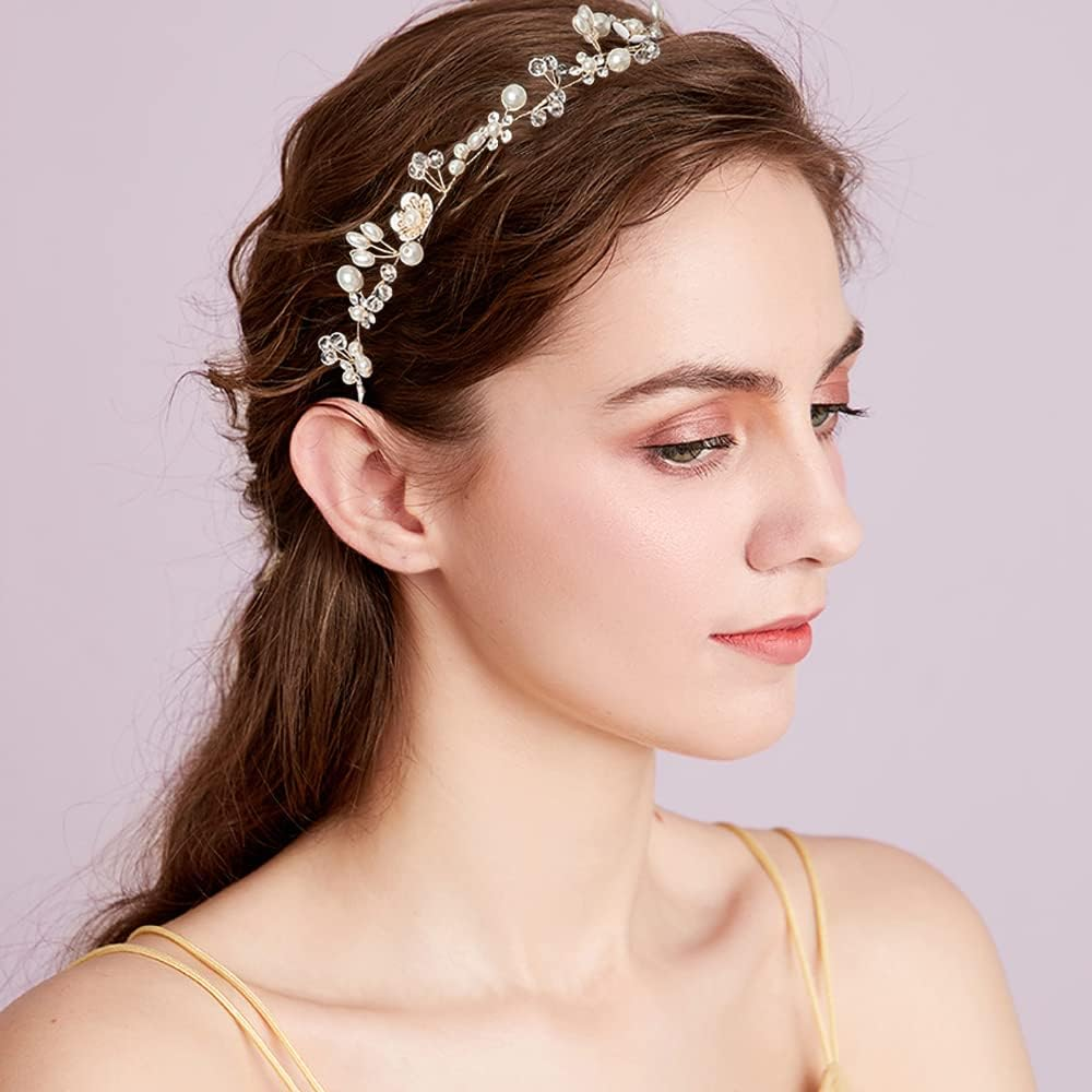 Wedding Hair Accessories for Kids, Flower Girl Headpiece Flower Girl Headband White Flower Headband Pearl Hair Dress for Girl Cute Bridal Wedding Hair Band image number 6