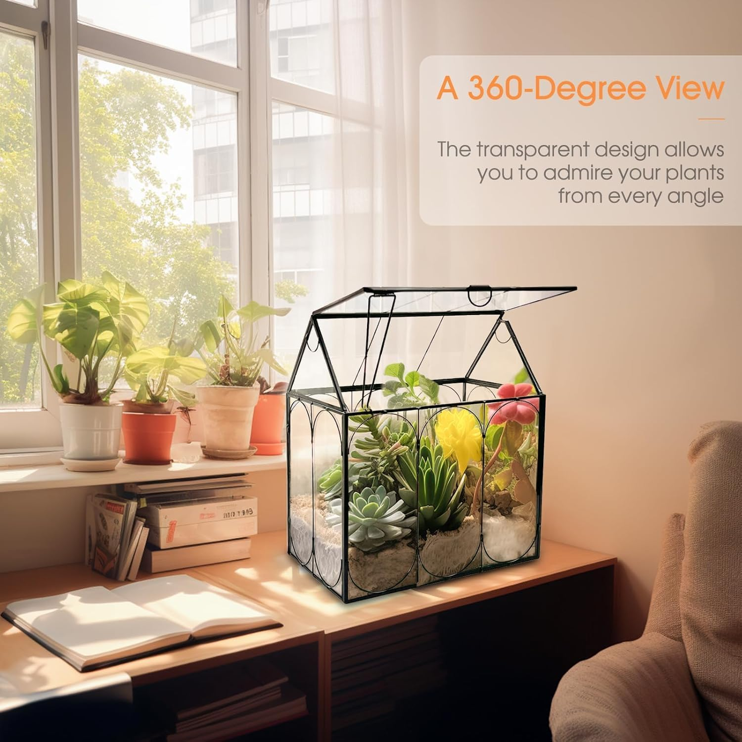 Glass Plant Terrarium with Lid &ndash; House-Shaped Indoor Terrarium Jar Kit for Succulents, Venus Flytraps, and Air Plants &ndash; Decorative Mini Planter for Home or Office (No Plants or Light Included) image number 5
