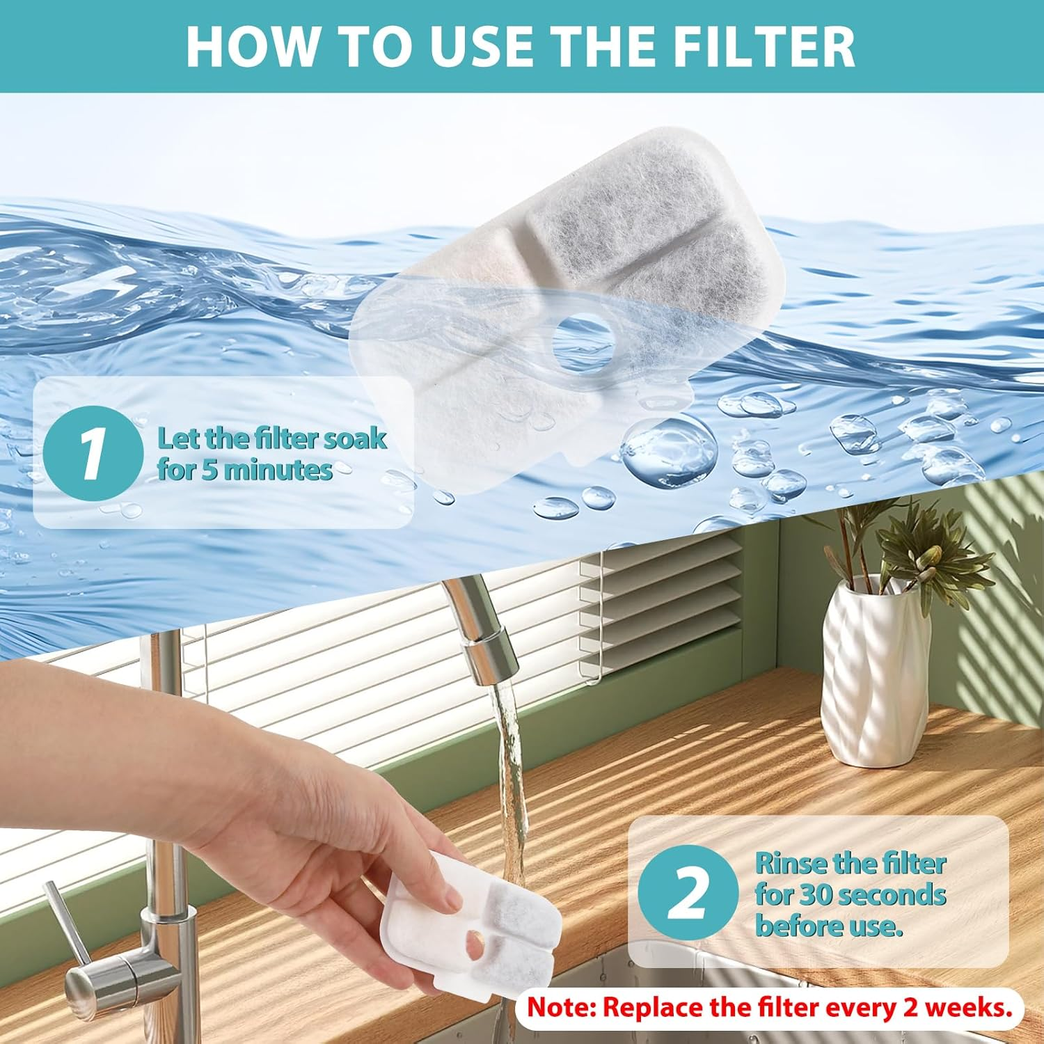 Pack of 24 Cat Fountain Filters for Petlibro 2.5 Litre Dockstream Drinking Fountain for Cat PLWF005/PLWF115/PLWF105, 12 Filter Cartridges and 12 Foam Sponges