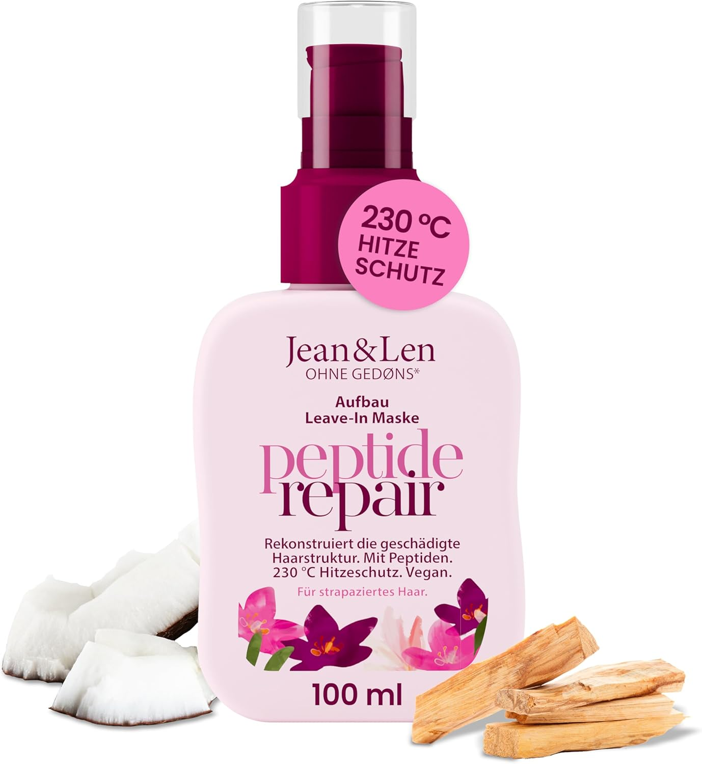 Jean & Len Leave-In Hair Mask Peptide Bond Repair for Damaged & Damaged Hair, Reconstructs & Repairs Hair Damage, Smoothes Hair Structure, Heat Protection up to 230 &deg;C, Vegan Hair Care, 100 Ml image number 4