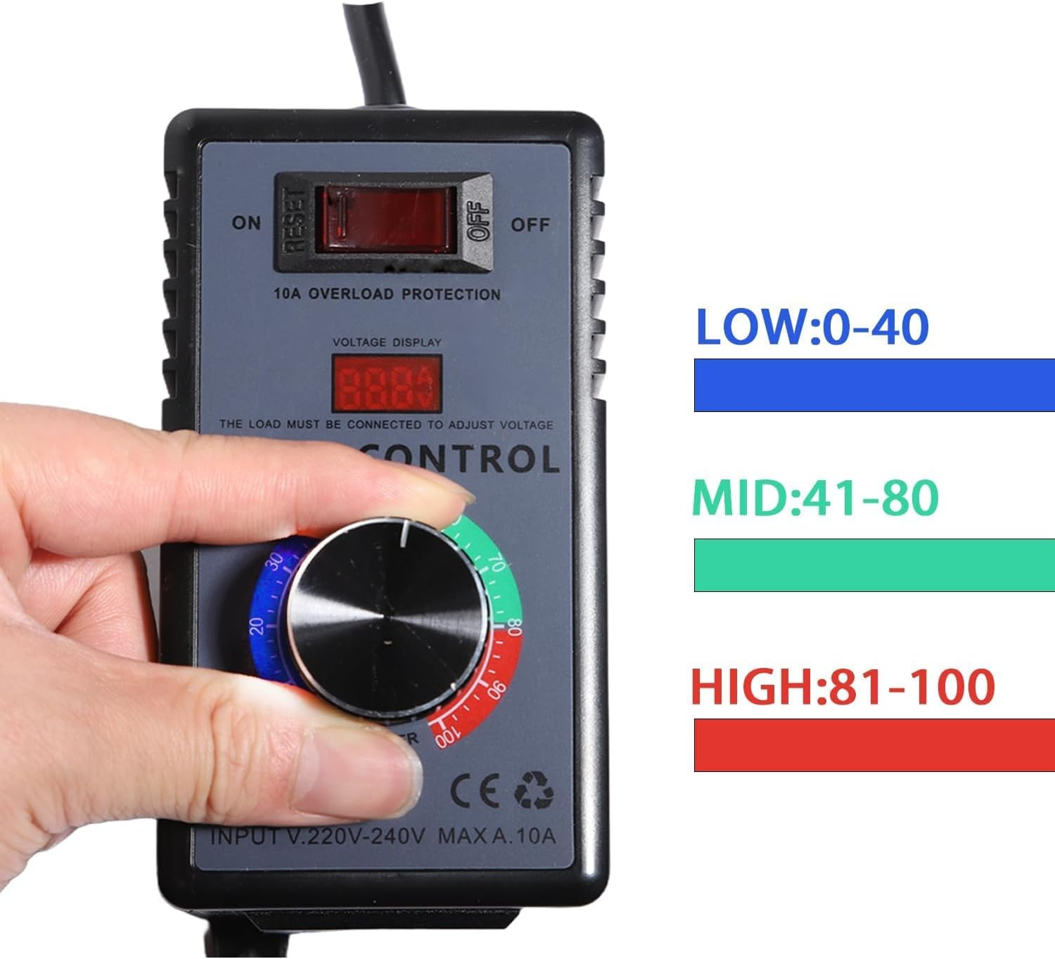 Aikoolwer AC Motor Speed Controller 220V Variable 4000W Max 10A Voltage Regulator Overload Protection Led Display Universal for Fan Drill Router image number 4