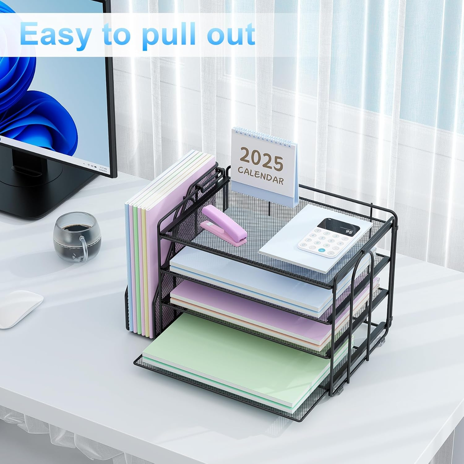 Spacrea Desk Organizers and Accessories, Paper Organizer for Desk with File Organizer, Desk Accessories & Workspace Organizers for Catalog & Reference Racks (Black) image number 0