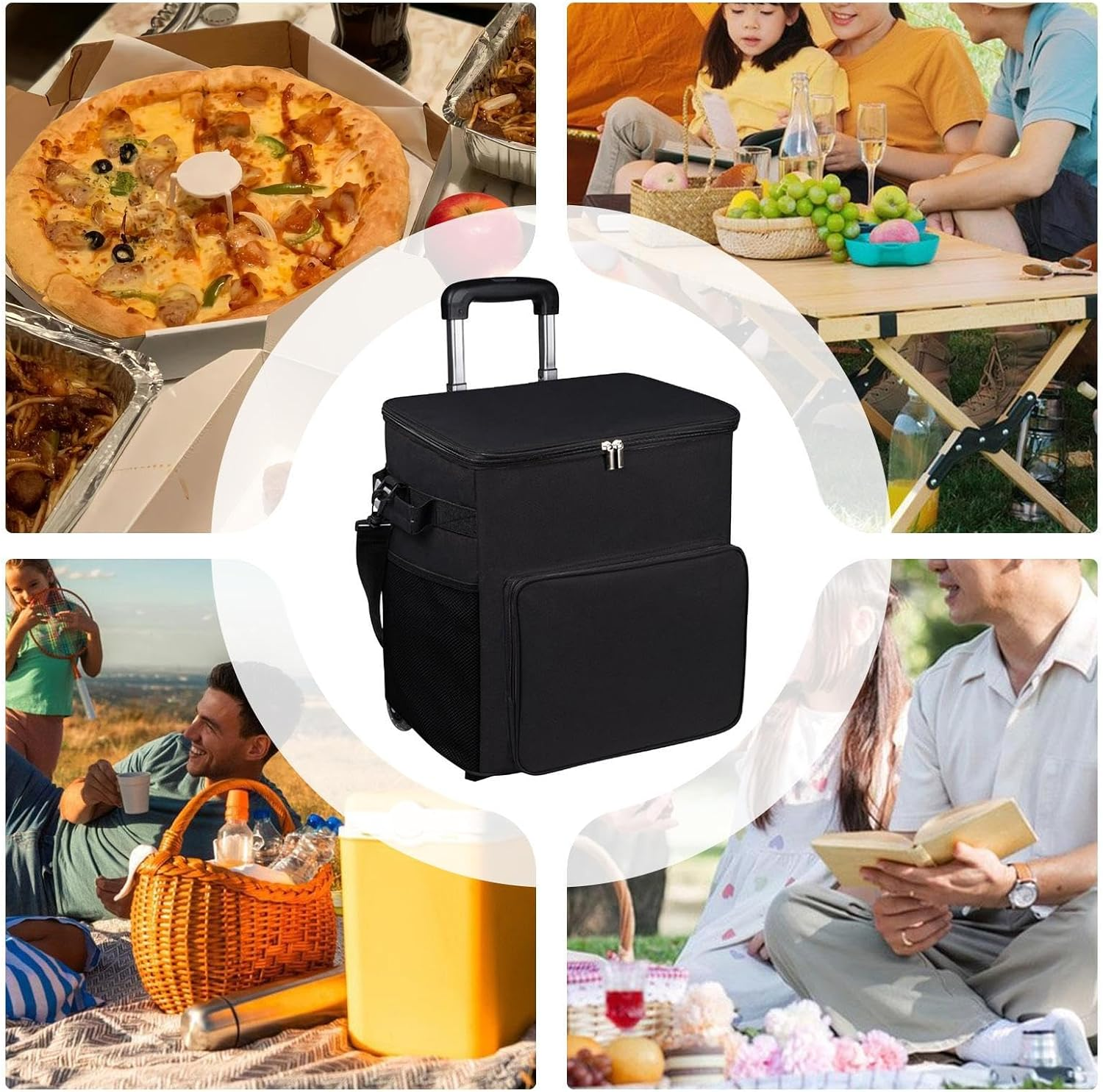 Cooler with Wheels - Soft-Sided Ice Chest,Trolley Cart with Handle 35L Insulated Leakproof Travel Bag for Outdoor Patio Picnic Camping Shopping - Black image number 4