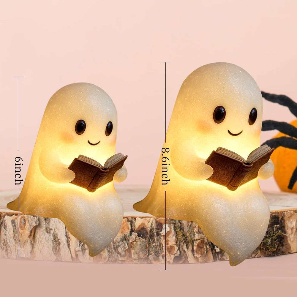Ghostly Reading Book Lamp, Ghost Warm Lighted Lndoor Figurine Lamps, Adorable Ghost Reading Night Light Halloween Decorlight up Halloween Decor, for Bedroom Study Room, Readers (8.6 Inch) image number 6