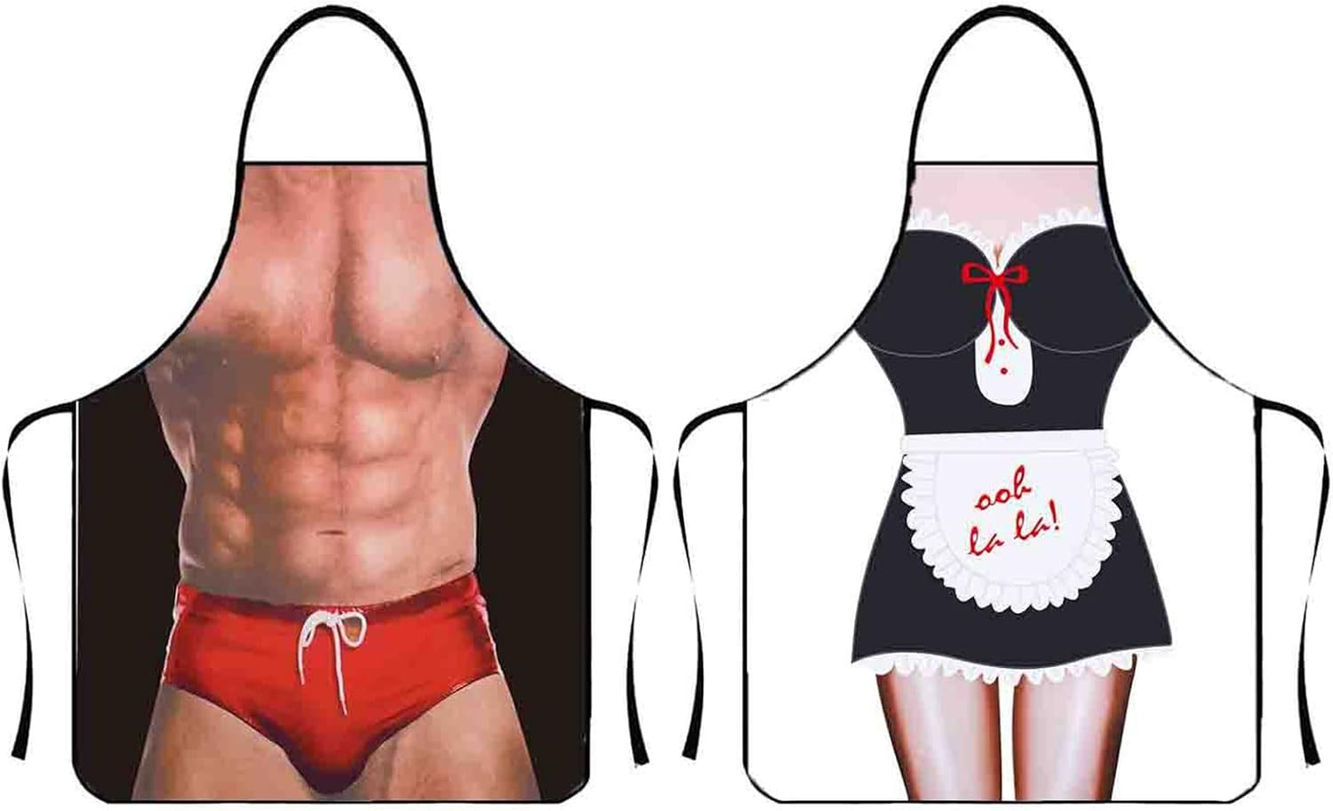 2Pack Apron, 3D Waterproof Funny Apron, Sexy Man and Woman Cooking Apron, Polyester Sexy Apron for Home, Kitchen. Funny Creative Cooking Apron Couple image number 3