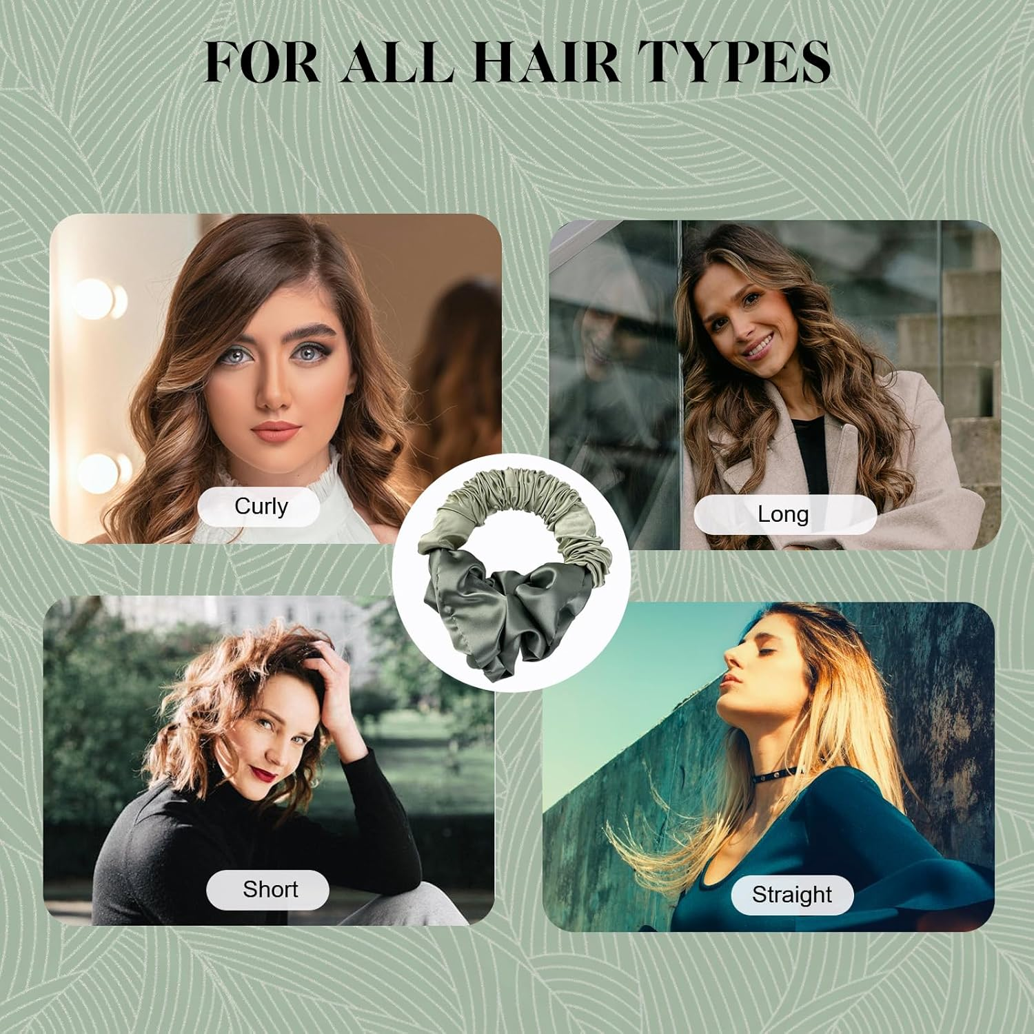 Yeomju Pack of 2 Green Heat Free Curls Silky Hair Bobbles for Women, Soft Elastic Satin Silk Hair Bobbles for Sleep, Silky Satin Hair Ties, Overnight Curls