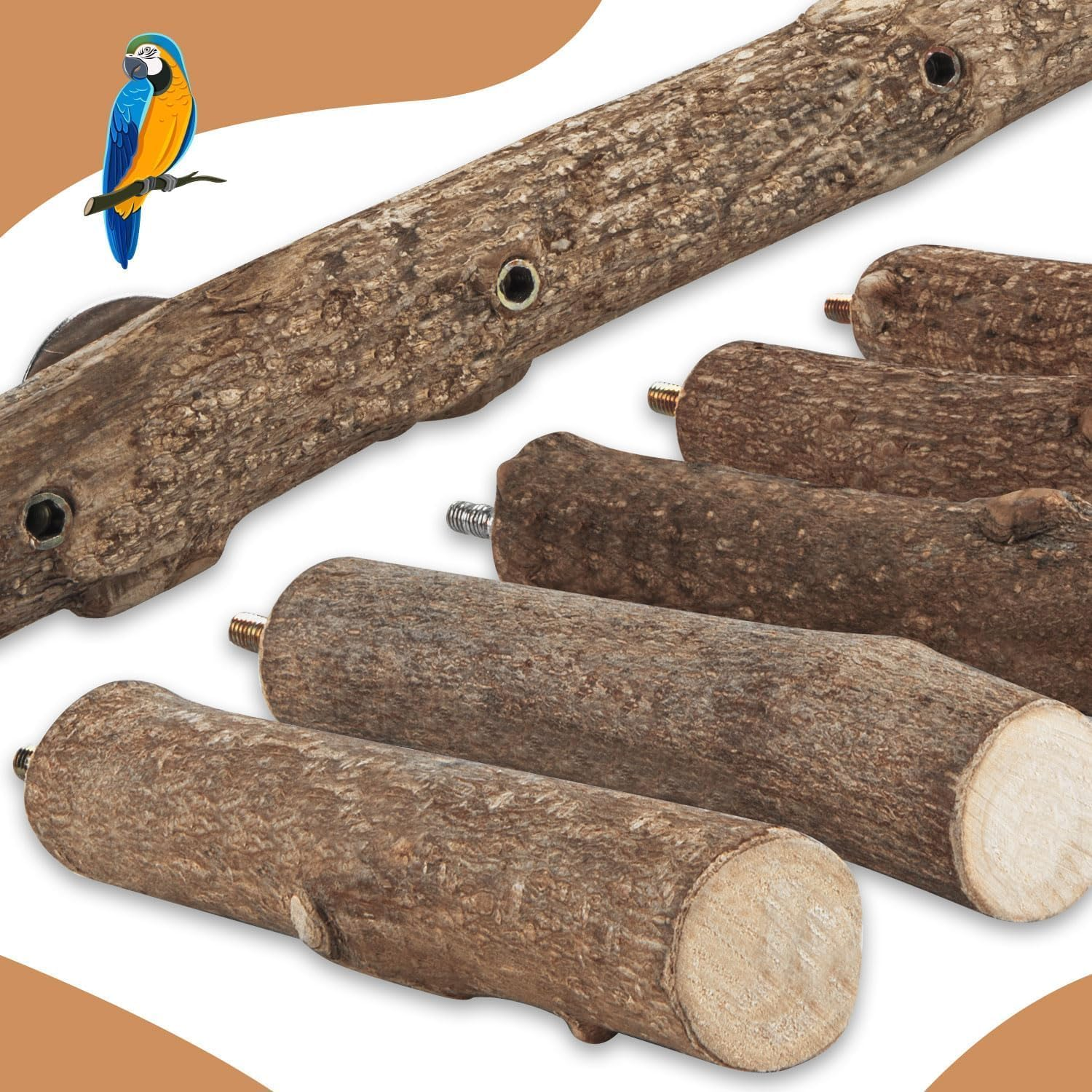 Parrot Wood Stand for Cage, 12.2Inch Length Parrot Perch, Natural Bird Ladder for Small Medium Parrot, Conures, Hamster, Parakeets, Cockatiels image number 5