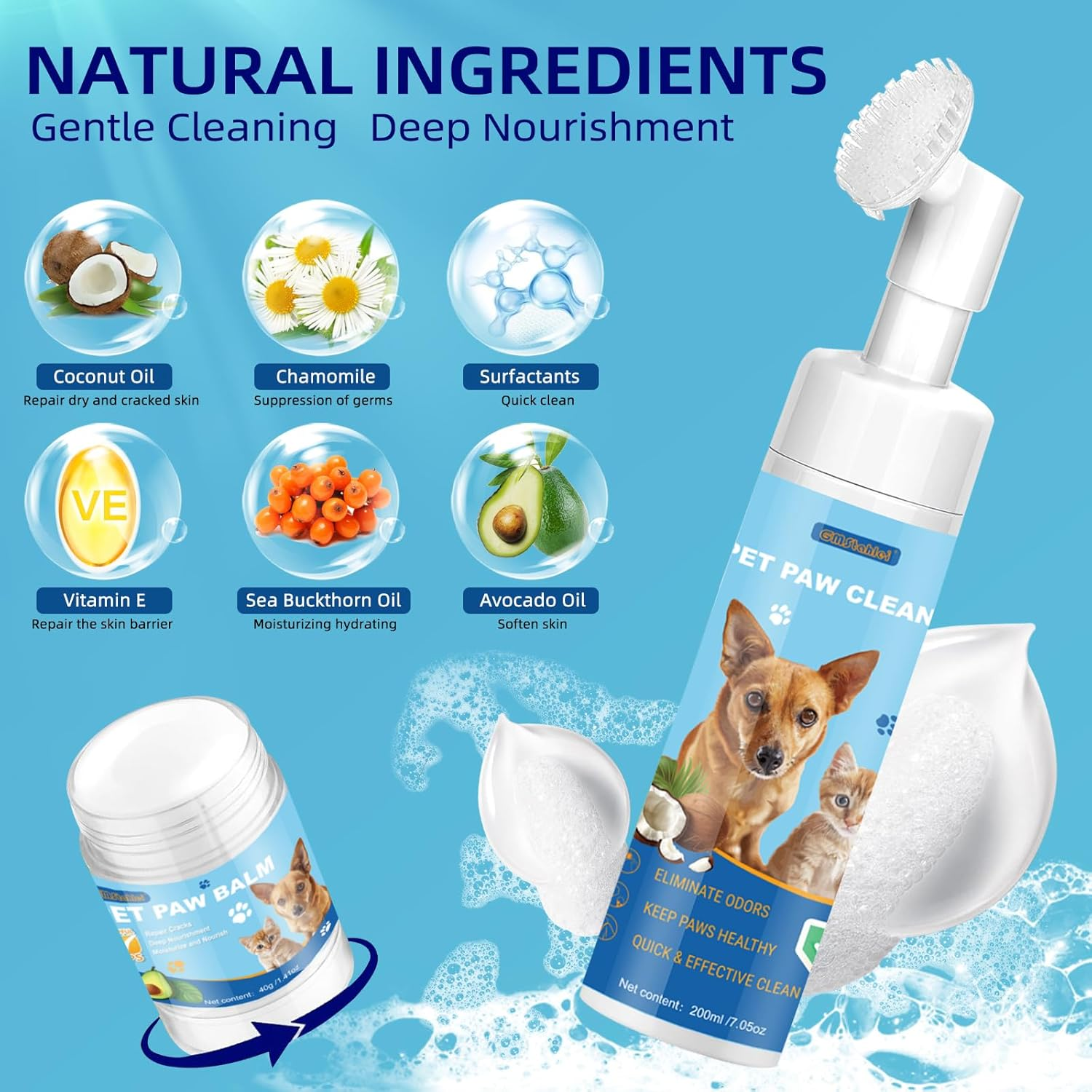 Dog Paw Care Kit,No-Rinse Paw Cleaner for Dogs & Cats,Dog Paw Balm for Heals -Repairs Dry Cracked Paws & Nose with 1 Pet Cleaning Towels,Natural Dog Paw Protector for Pet Foot Washer Care (200 Ml) image number 6