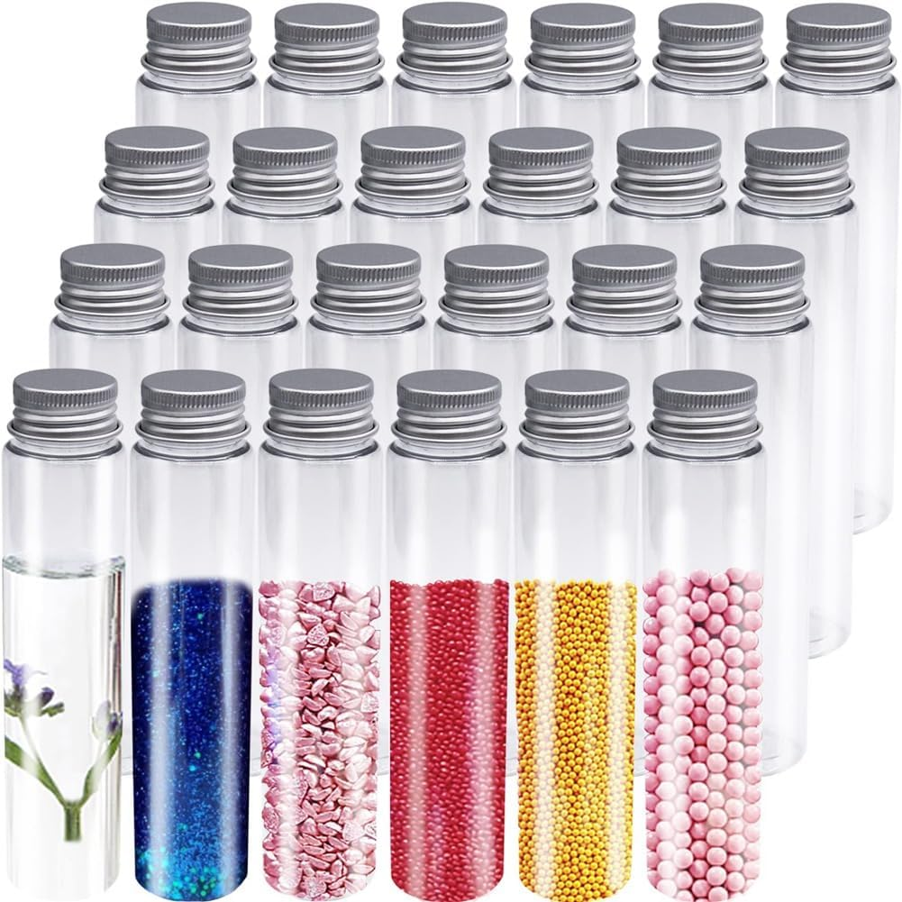 Ysyaxsyt 24 Pcs 110Ml Test Tubes,Clear Plastic Test Tubes with Caps,Flat-Bottomed Bath Salt Containers for Candy,Gumball Candy image number 4