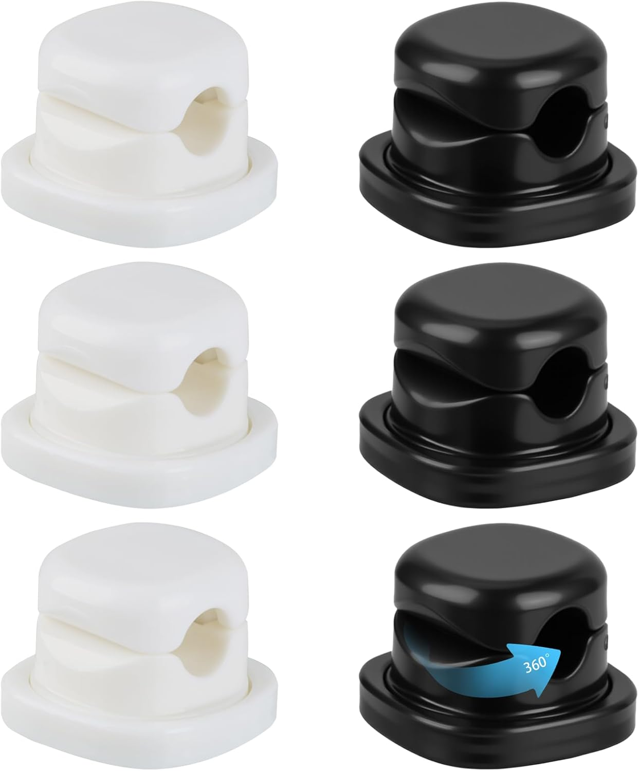 360&deg; Rotatable Cable Organiser 6Pack - ABS Spring Cord Clips, Acrylic Adhesive Cable Holder, Desk Management under Desk, Compact Tidy for Room Office Usb/Charging Wires (Black and White Combination) - Black And White Combination image number 5