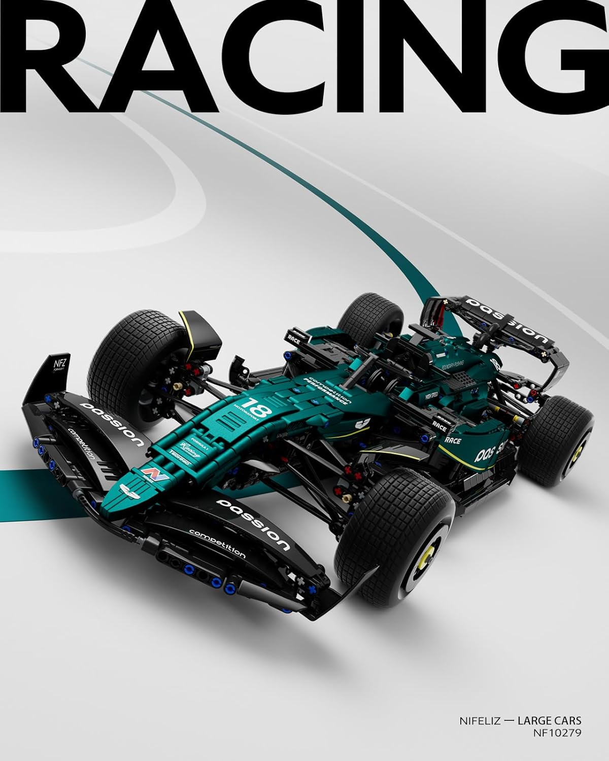 Nifeliz AM24 Formula 1 Racing Car Building Set, 1:8 Scale Collectible Set for Adults, Authentically Detailed Build and Display Model for Home or Office D&eacute;cor (2351PCS, NF10279) image number 3