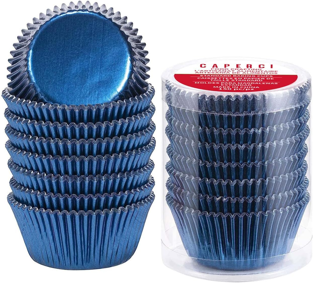 Caperci Navy Blue Foil Cupcake Liners Muffin Paper Standard Size Baking Cups, 150-Pack