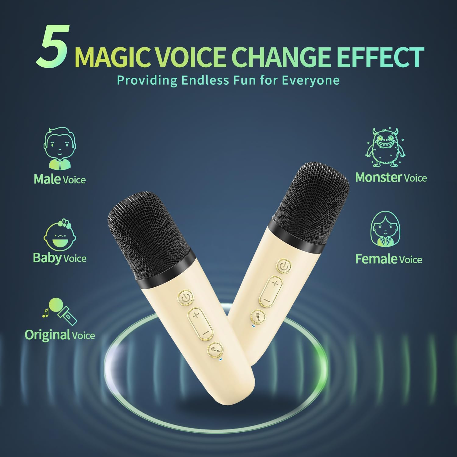 Mini Karaoke Machine for Kids Adults, Portable Bluetooth Karaoke with 2 Wireless Microphones, Home Party Karaoke Speaker Support SD Card/Usb, Birthday Gifts for Girls Boys Friends Age 3-12+ (Beige) image number 3