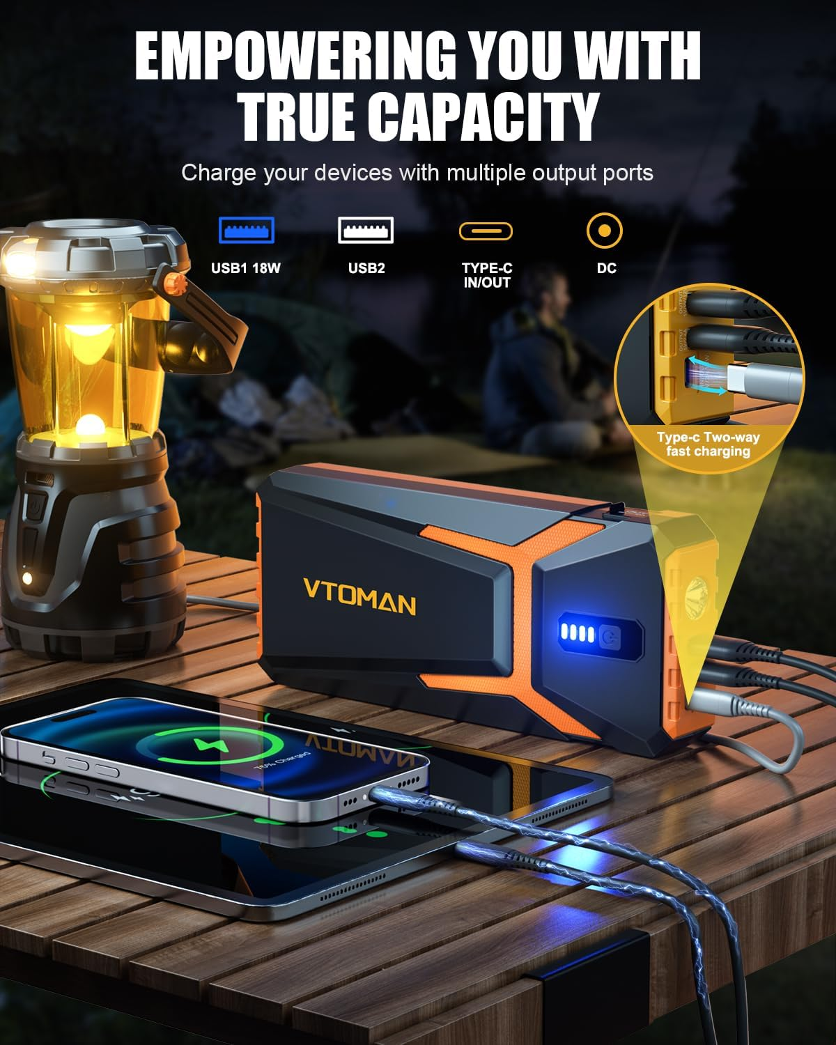 VTOMAN V10 3500A Jump Starter, Portable Car Starter (9.5L Gas,7.5L Diesel Engine) 12V Lithium Jump Box, Auto Battery Booster Power Pack, Car Battery Charger Jumper Starter with Type C Quick Charge image number 3