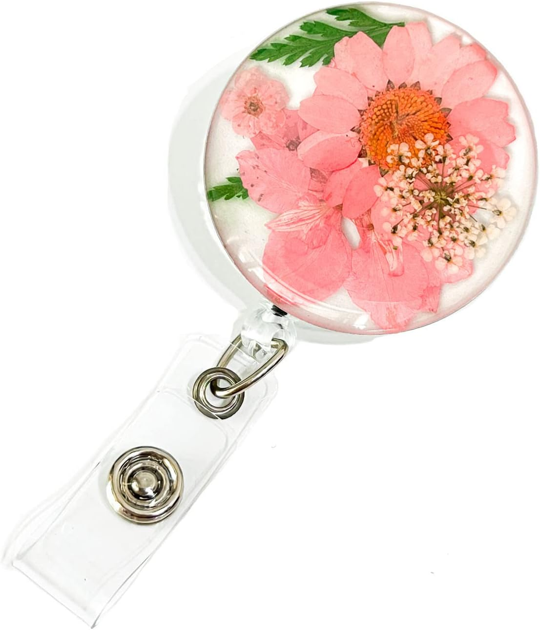 Nurse Badge Reel Retractable Cute Pressed Dried Flower Resin, Retractable ID Badge Holders for Nurses Christmas Stocking Stuffers (Light Pink) image number 1