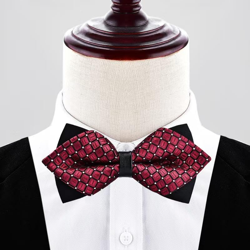 Men'S Diamond Pattern Bow Tie, Burgundy and Black, Pre-Tied Formal Accessory with White Dots, 12Cm X 6Cm image number 1
