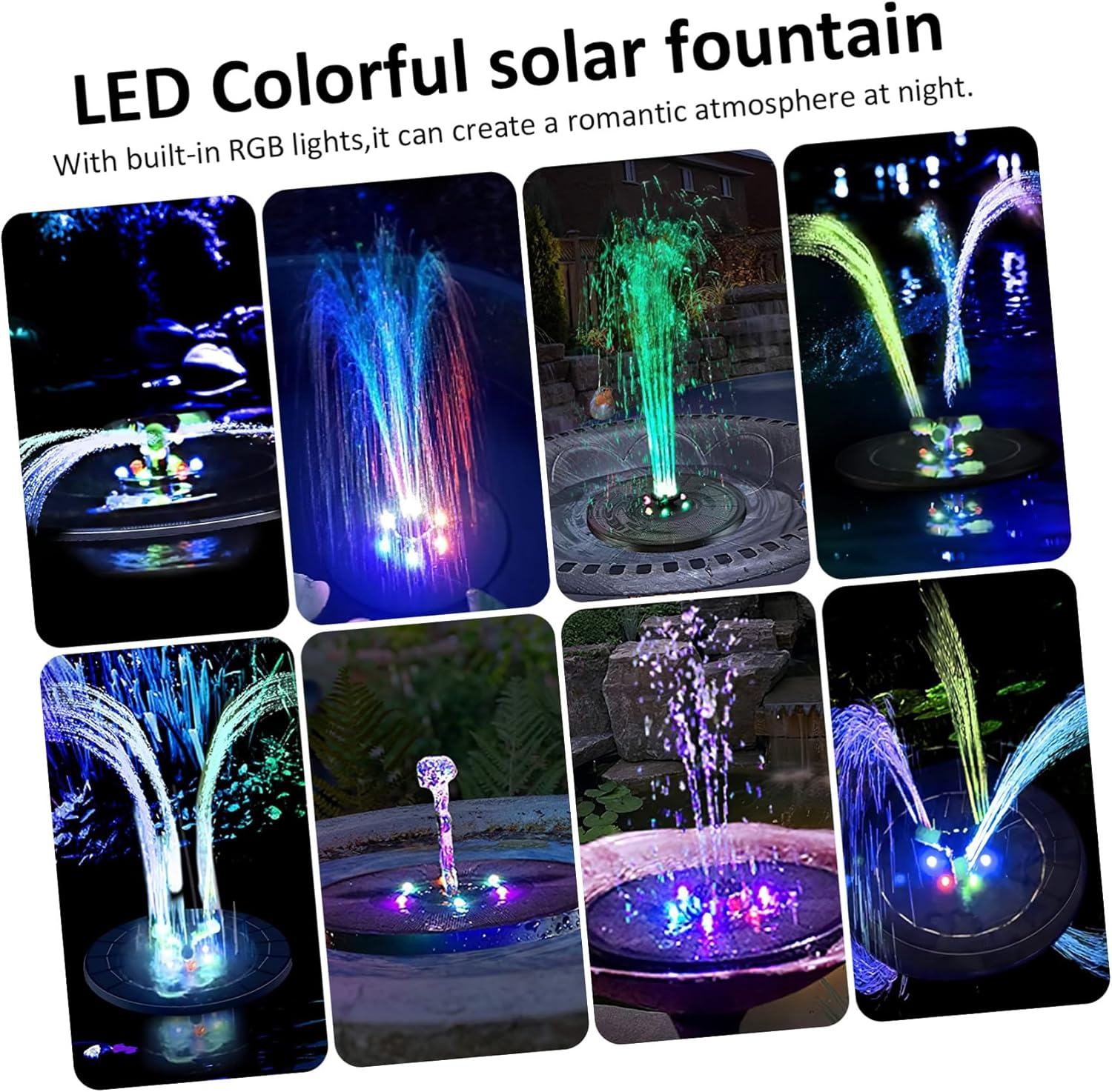 ARTIBETTER Upgraded Solar Powered Fountain Pump with LED Lights Multiple Heads Water Shortage Protection for Outdoor Garden Bird Bath and Pool Decor Battery Storage image number 5