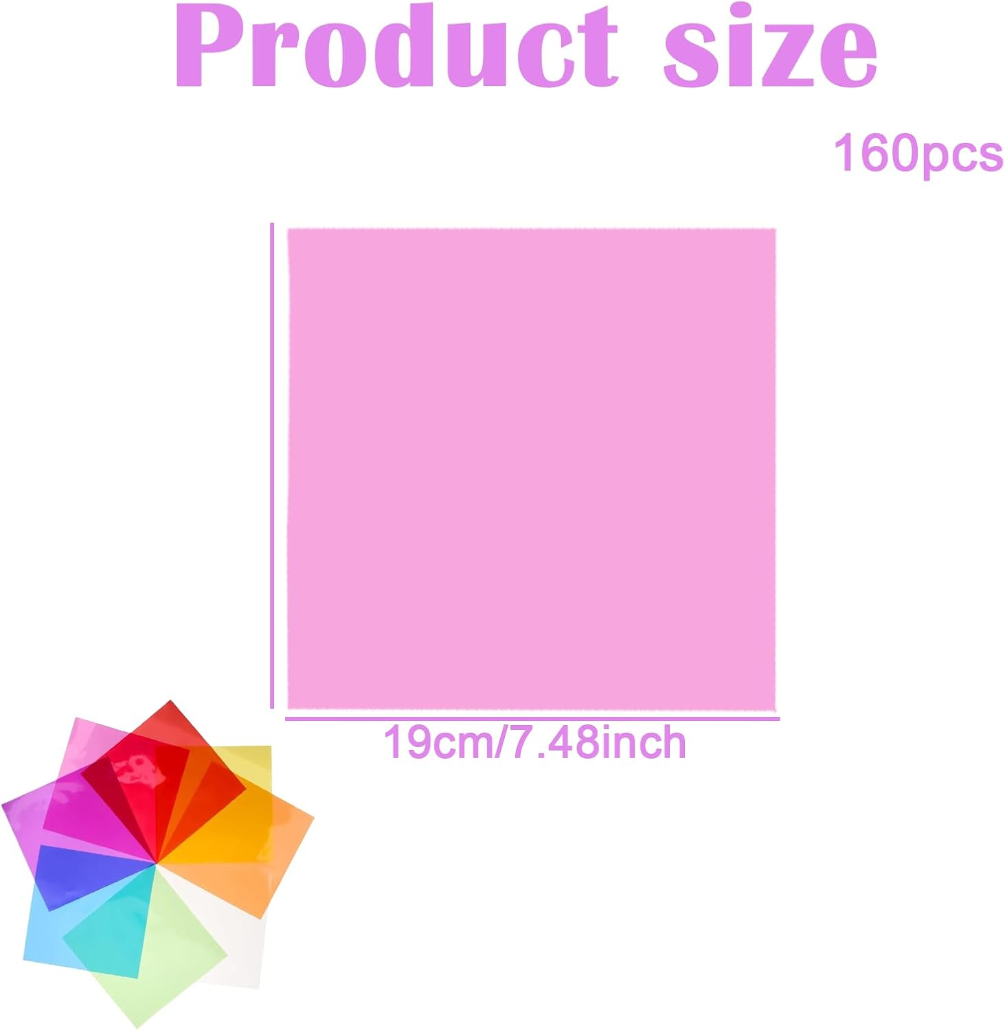 160 Pcs Cellophane Sheets, 7.5X7.5 in Colored Cellophane Transparent Glass Wrap Paper for Candy, Cookies Packing & DIY Crafts Decorations image number 2