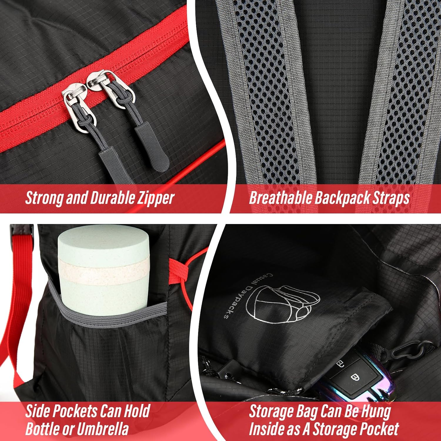 Viiotu 2 Pack Ultralight Backpack Water Resistant Travel Backpack Multifunctional Foldable for Men and Women Camping Hiking Cycling - Black  Grey image number 2