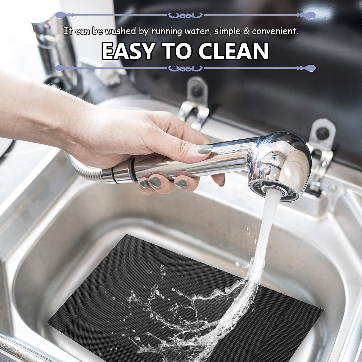 Neween Woven Placemats Set of 6 with 6 Coasters, Heat Resistant Washable Place Mats PVC Table Mats, Non-Slip Woven Vinyl Plastic Placemats for Kitchen Dining Table Easy to Clean (Black) image number 5