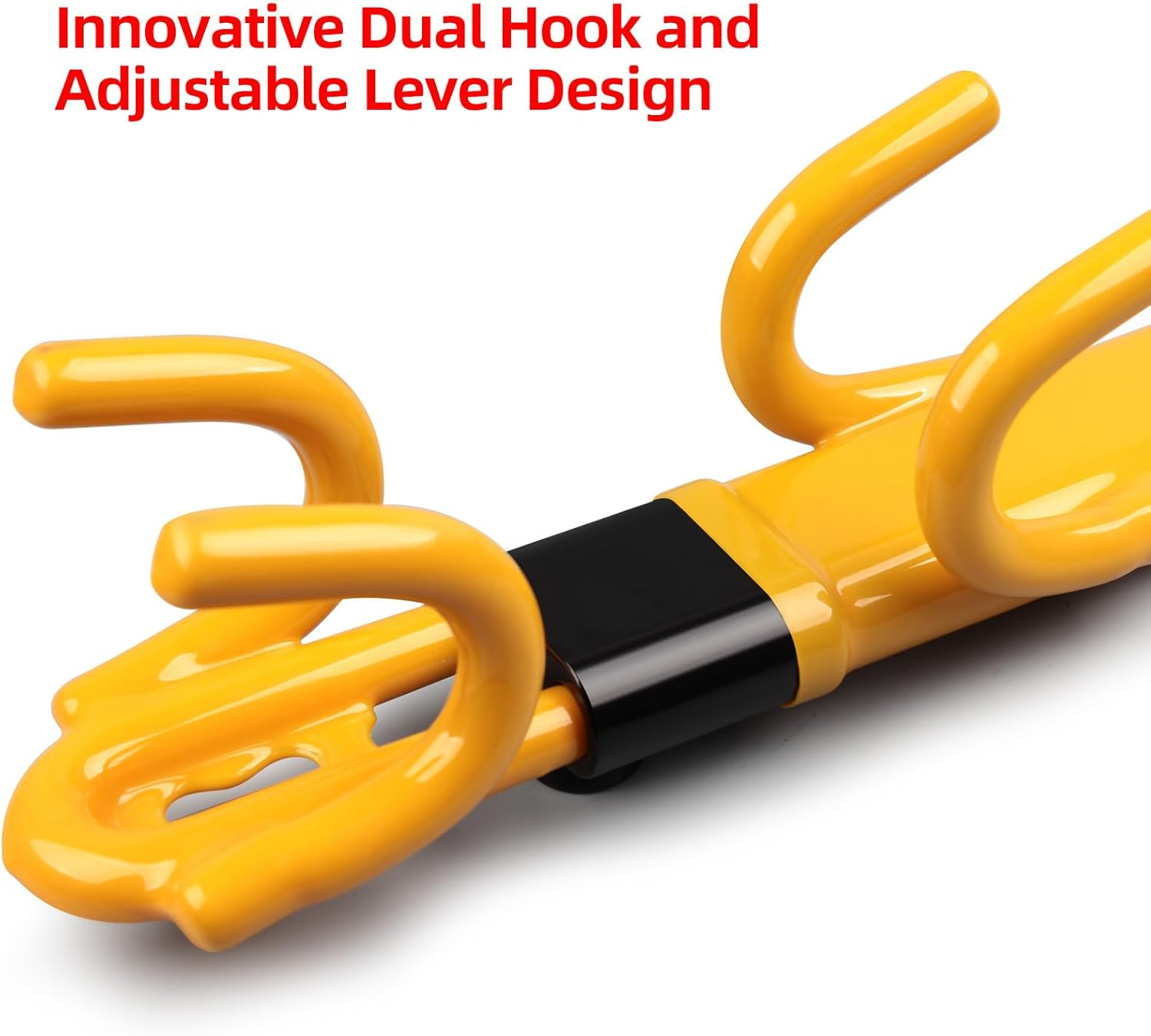 NOEAIKE Steering Wheel Lock,Heavy Duty Anti-Theft Car Device with Double Hooks Design for Enhanced Vehicle Protection,Adjustable Length Locking with 2 Keys Universal Fit (Yellow) - Black image number 2