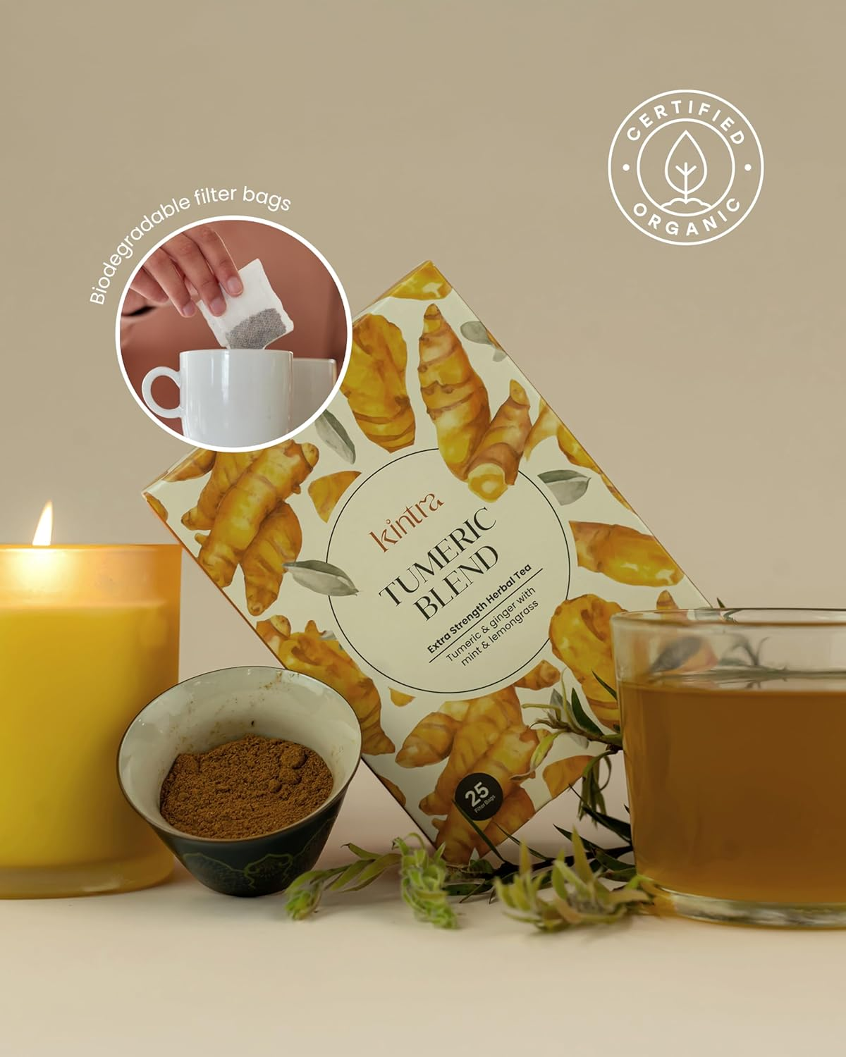 Kintra Foods Turmeric Blend Super Food Herbal Tea 25 Teabags, 50 G image number 1