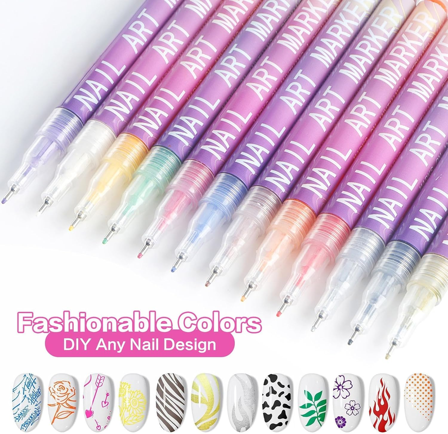 12 Colors Nail Art Pens Set, 2025 New Nail Art Markers for Gel Nails, Quickly Dry DIY Nail Doodle Pens for Home Salon image number 5