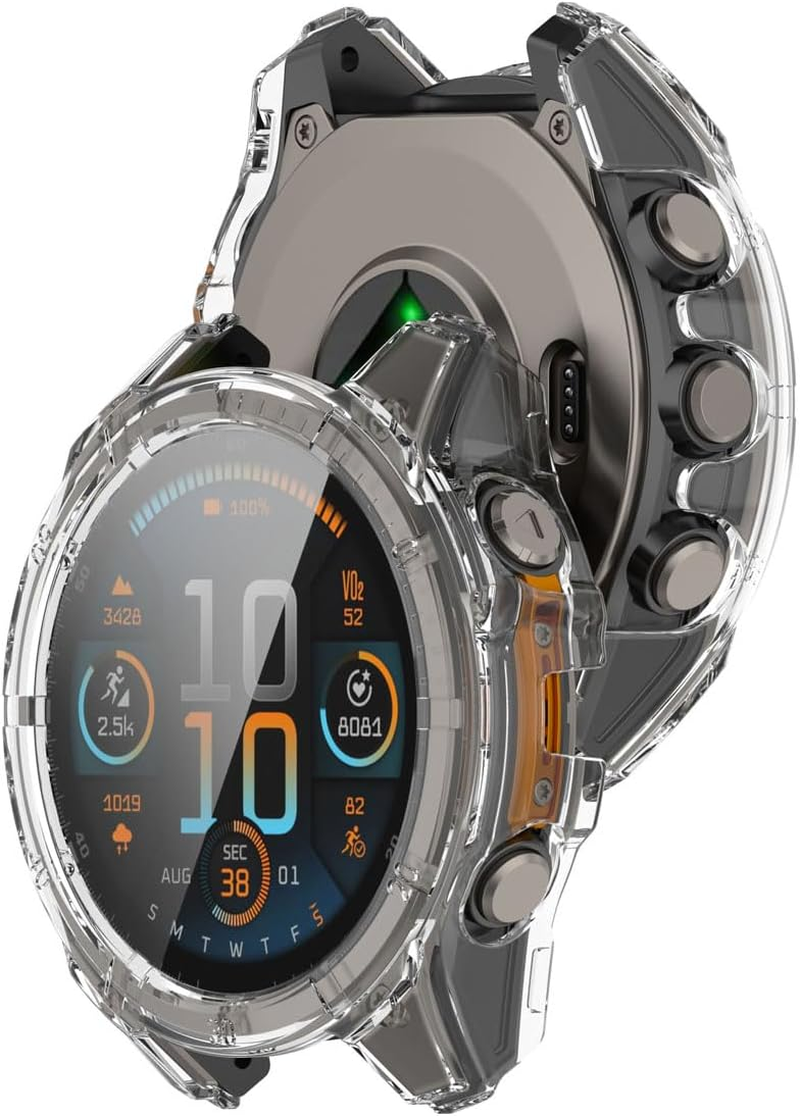 HOMTERN Case for Garmin Fenix 8 47MM AMOLED or Solar Sapphire,Crystal Clear Hard PC Case with Tempered Glass Film Full Covered Shockproof Scratch-Proof Screen Protector Cases (47Mm Solar) image number 4