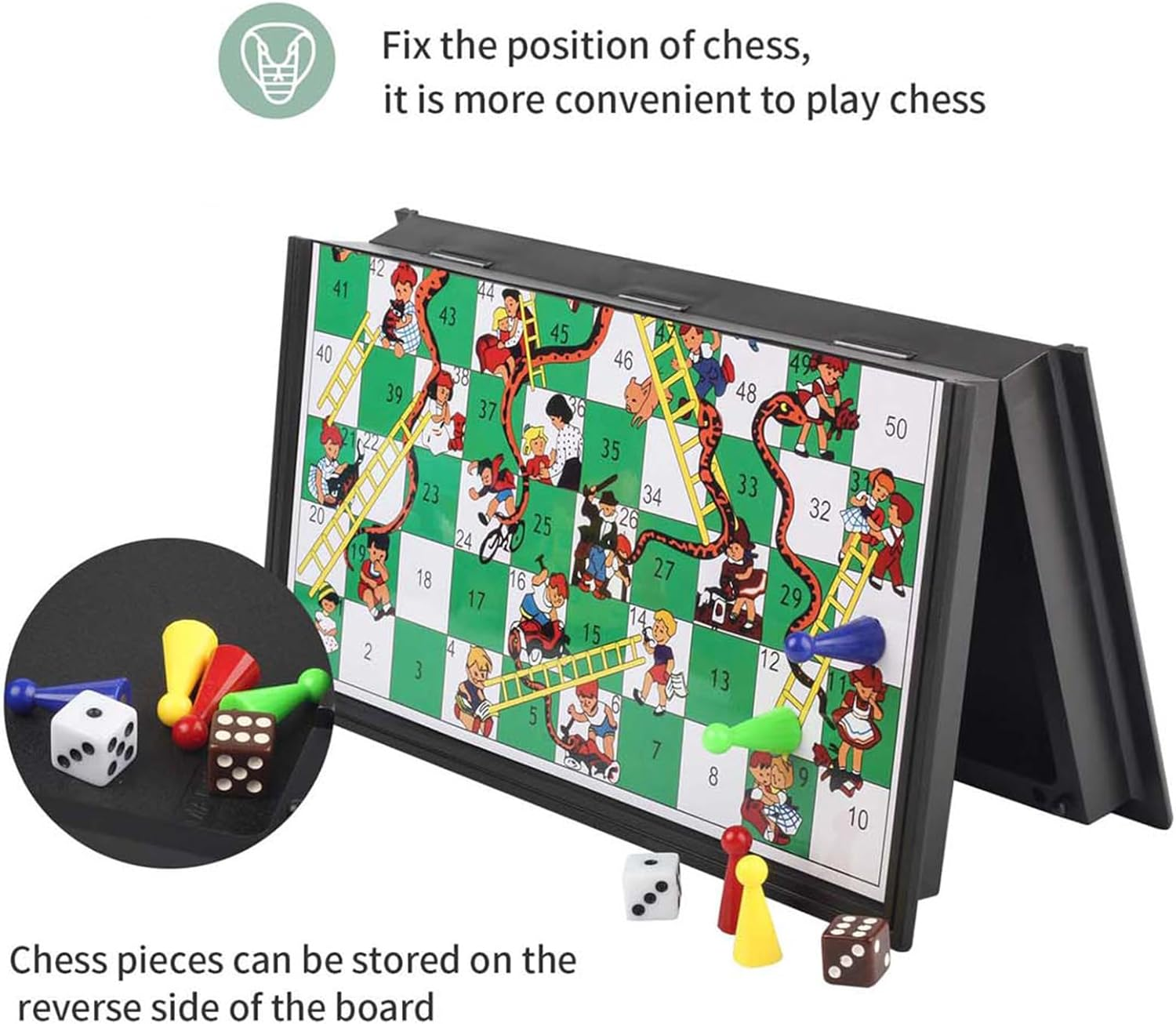 ZUNIPLEX Snakes & Ladders Game with Magnetic Foldable,Small Land-Based Game,Board Game for Kids Beginner Travelling Chess Piece Set with Portable Storage Board image number 5