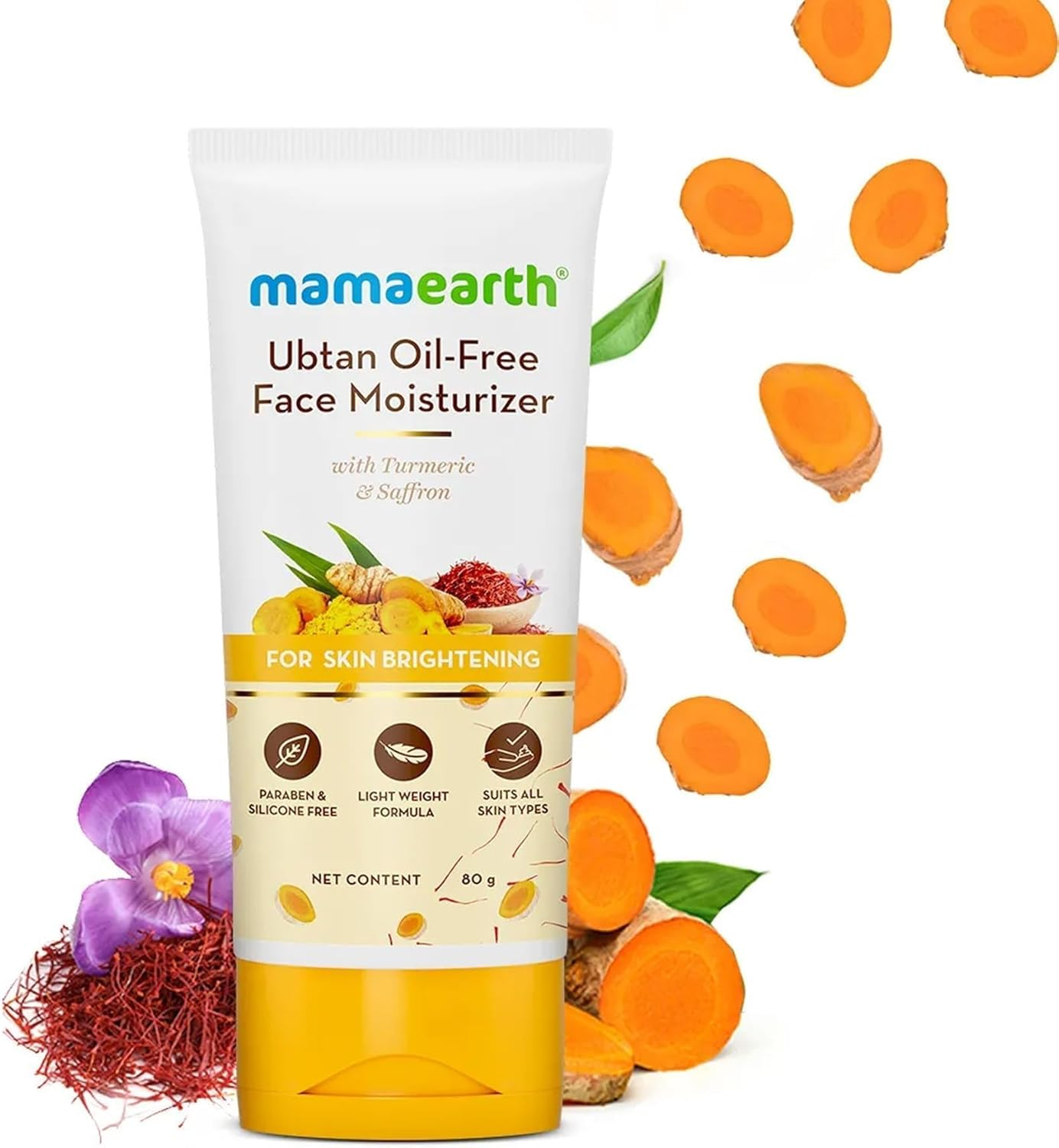 Mamaearth Ubtan Oil-Free Face Moisturizer with Turmeric & Saffron for Skin Brightening - 80 Ml