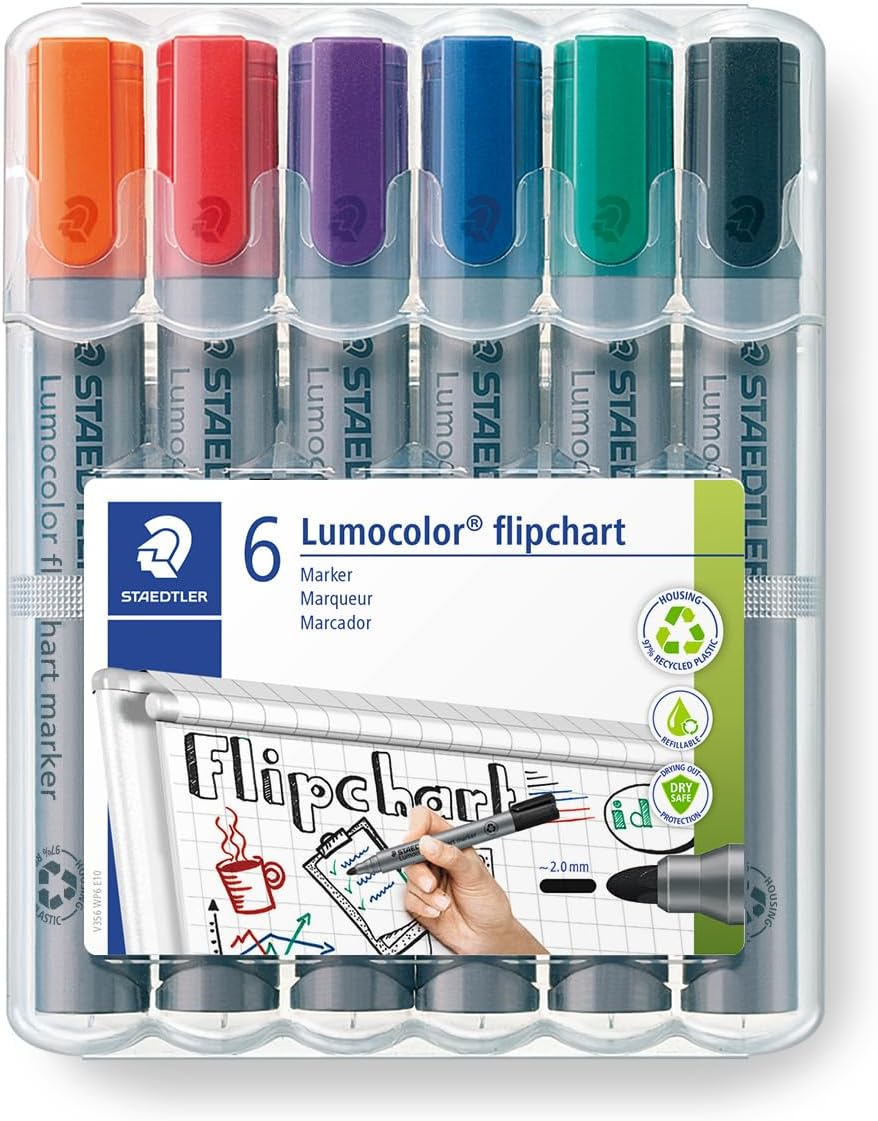 Staedtler Lumocolor Flipchart Markers with Bullet Tip, Assorted (Pack of 6) image number 5
