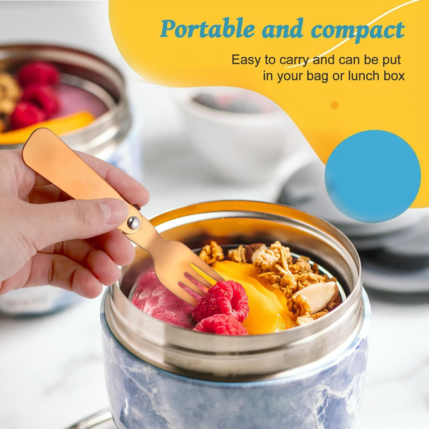 2Pcs Folding Spoons & 2Pcs Folding Forks for Thermos Funtainer 10Oz Food Jar, Stainless Steel Portable Utensil Replacement, Metal Foldable Fork, Home Kitchen Travel Camping Part Accessories(Rose Gold) image number 5