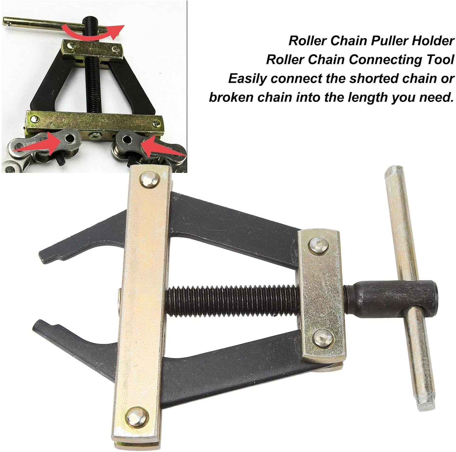 Roller Chain Connecting Puller Holder Tool,Compact and Portable Sturdy Metal Roller Chain Puller,Roller Chain Puller Holder for 60 to 100 Roller Chains Motorcycle Atv Kart image number 2
