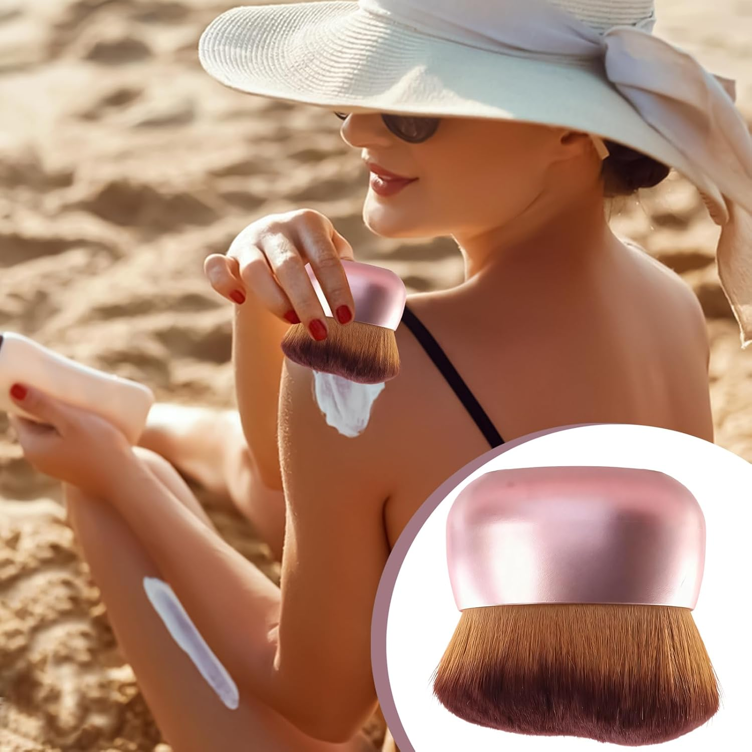 Body Bronzer Brush - Wide Head Dense Bristles 7.5Cm Width Tanning Applicator | Body Coverage Foundation Applicators for Neck Arm Leg Concealer Contouring and Others - Rose Gold image number 5