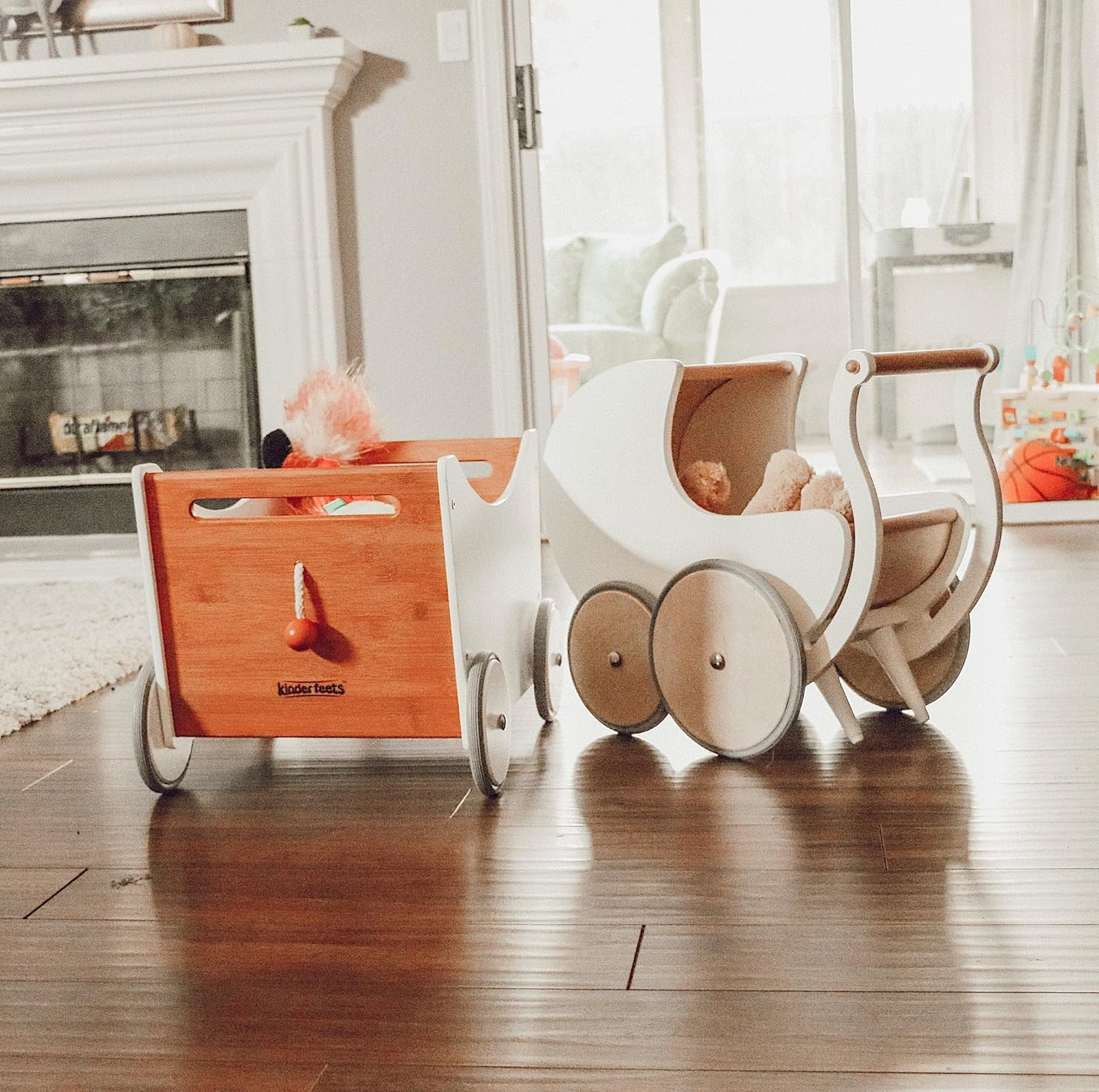 (White) - Kinderfeets Wooden Doll Pram/Walker (White) image number 4