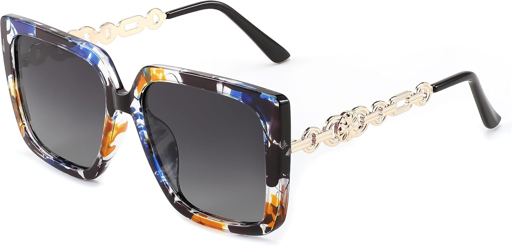 FEISEDY Trendy Polarized Cateye Sunglasses Womens Vintage Oversized Square Sunglasses UV400 Protection B0003 - Black Frame - Gradient Grey Lens image number 6