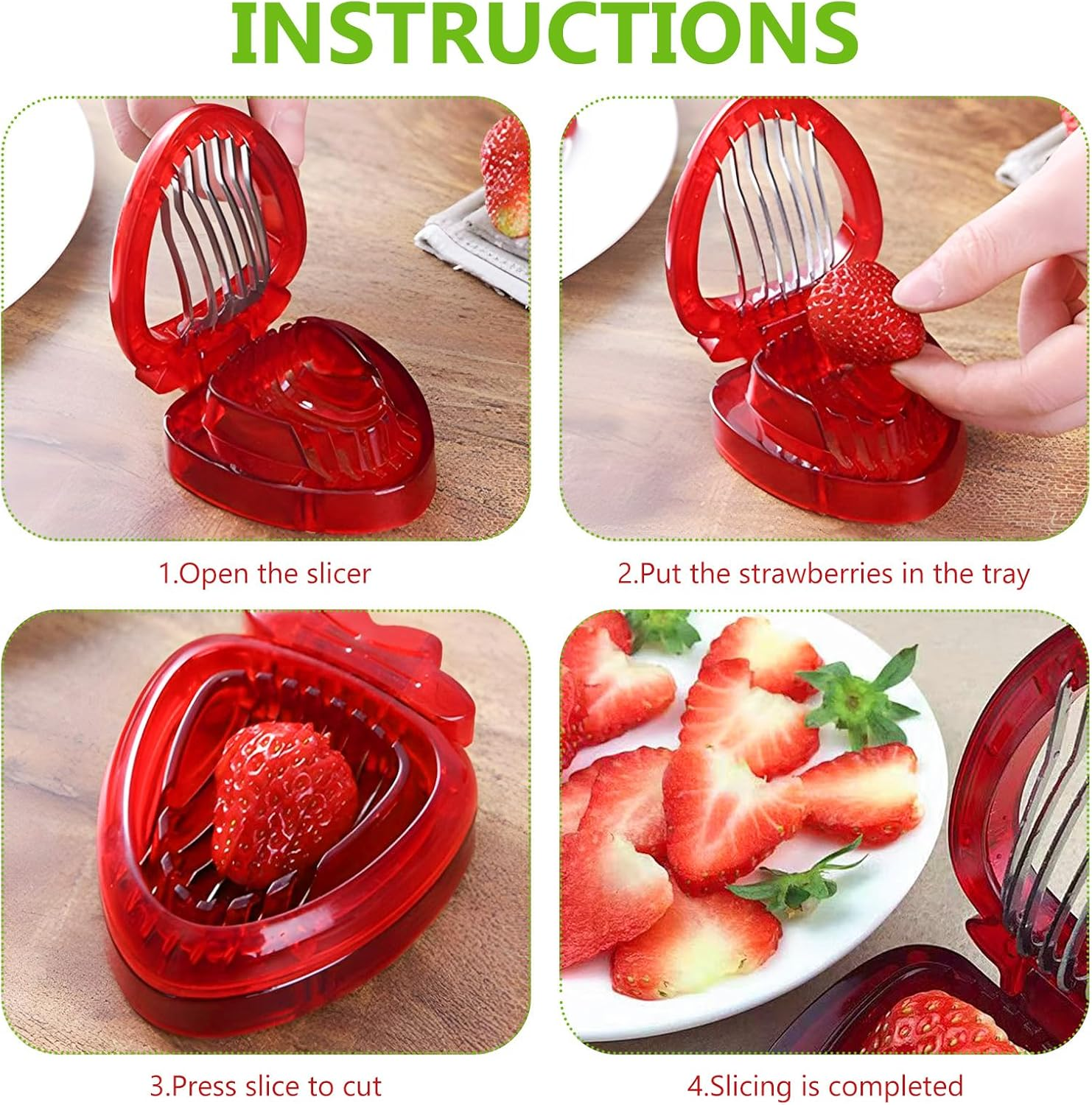 Strawberry Slicer/Cutter/Corer and Huller - Fruit Leaf Stem Remover Tool, Egg Slicer Kitchen Gadget for Dessert and Cake Decorations (Slicer+Corer) image number 2