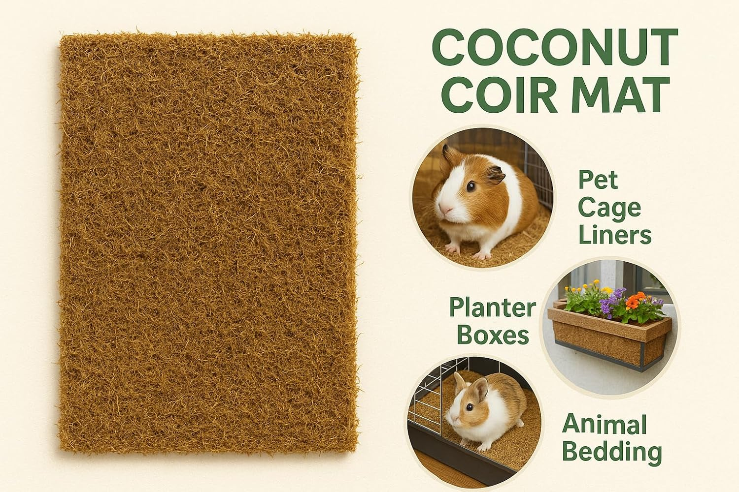 3PCS Large 100 X 50Cm Coconut Mat Natural Coco Liner Roll Coconut Palm Carpet Coconut Coir Liner Sheets Coco Mat for Planter Window Box Flower Basket Garden Decoration Animal Pet Pad Liner image number 1