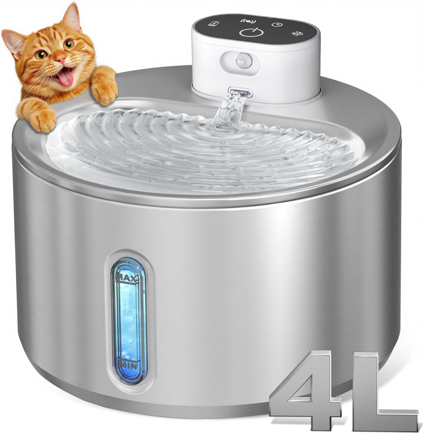 LOVELEDI Wireless Cat Water Fountain - 4L Automatic Stainless Steel Pet Fountain Battery Operated 5000Mah, Cordless Pet Drinking Fountain for Cats & Dogs with Motion Sensor, Ultra Quiet Pump image number 5
