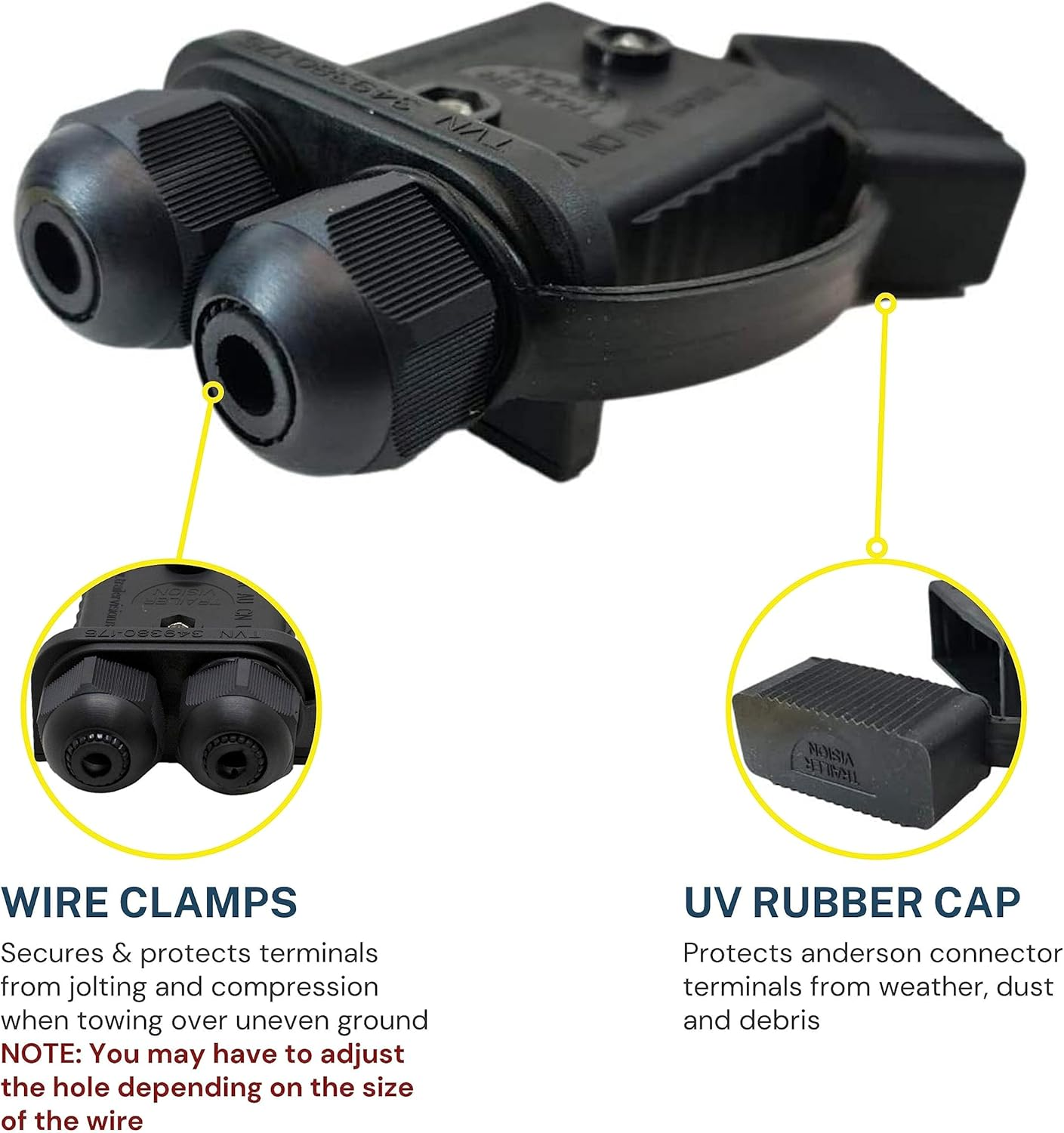 Trailer Vision 175A Anderson Connector Protective Covers - SB 175A Amp Dust Cover Assembly - UV Insulated Protection Compatible with Solar, Marine, Mobile, Industrial, Battery Boxes - 175AA Black image number 2
