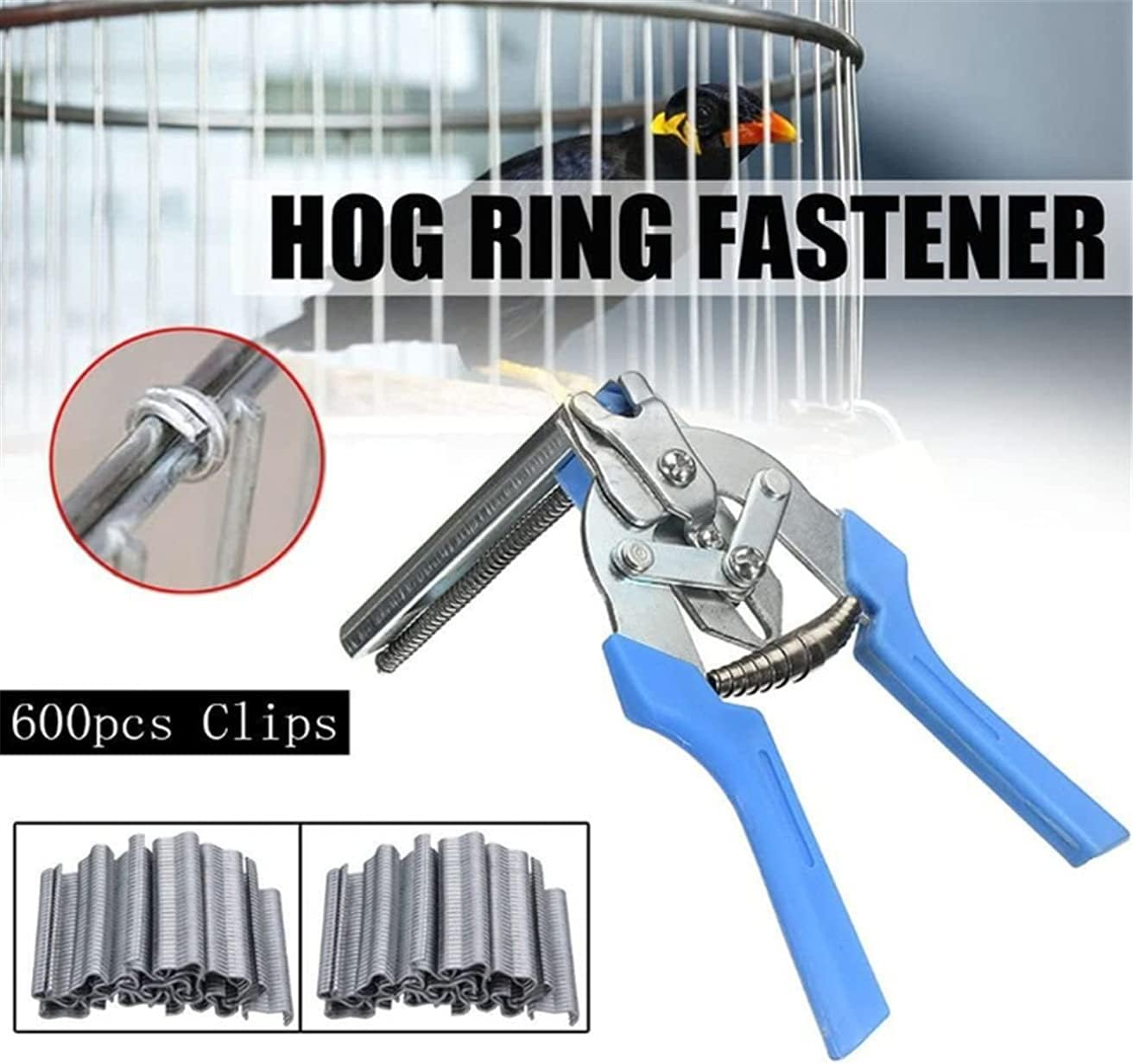 WOMOUR Type M Nail Ring Pliers - Hog Ring Chicken Duck Goose Dog Cat Rabbit Kit Clamp with Nail Groove for Animal Cages/Wire Fencing, Repair Hand Tools with 600 Pcs Galvanized Steel Rings image number 4