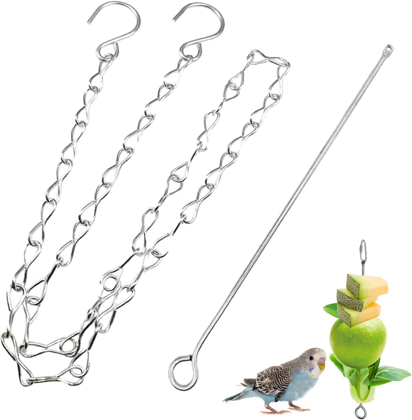 Pack of 2 Chicken Feeder for Hanging, Chicken Accessories, Toy, Fruit Fork Made of Stainless Steel for Chicken with Hook, Automatic Feeder for Chicken Vegetable Skewer, Bird Vegetable Skewer