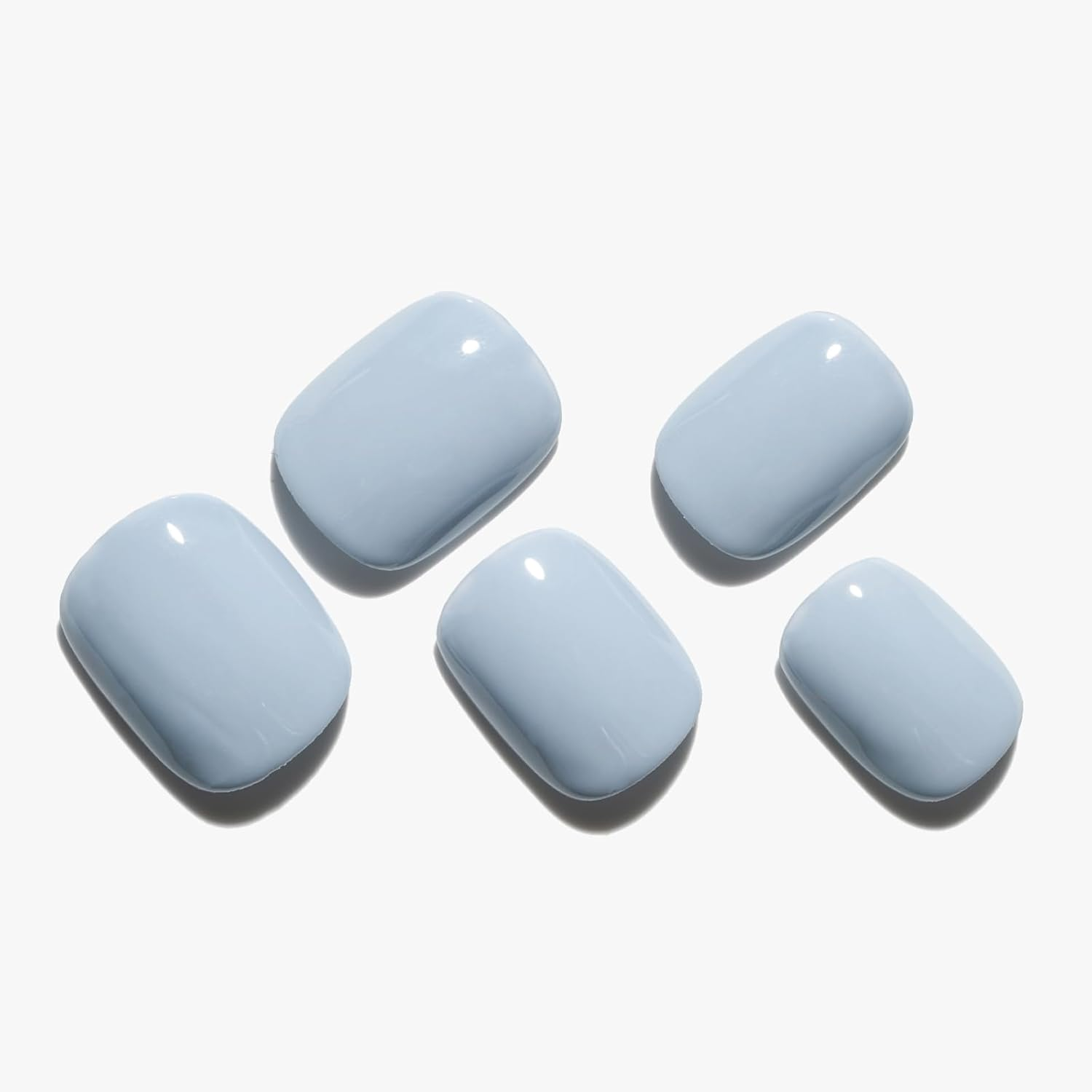 Press on Nails Short Squoval, GLAMERMAID Blue Fake Nails Short Handmade by Gel False Nails, 24Pcs Square Glue on Nails with Glossy Design, Reusable Natural False Nails Manicure Kit for Women Gifts