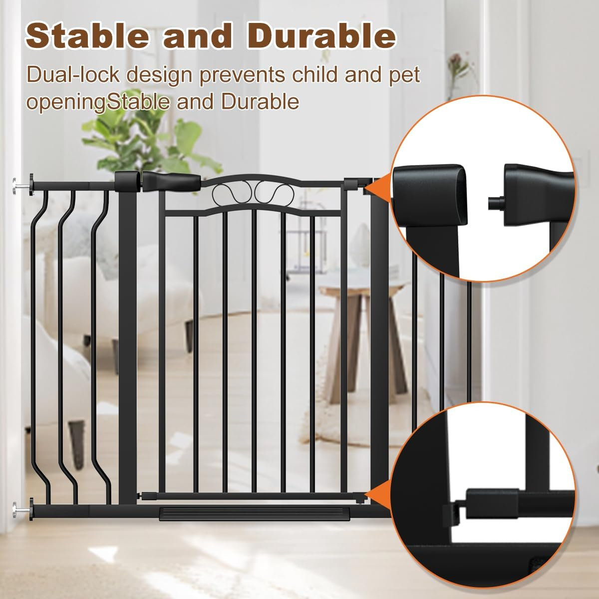 53.1-62.2" Extra Wide Baby Gate for Stairs No Drilling, 30" Tall Auto Close Press Mounted Baby Gate for Doorways, Adjustable Width Walk through Dog Gates for Doorways, Black image number 1