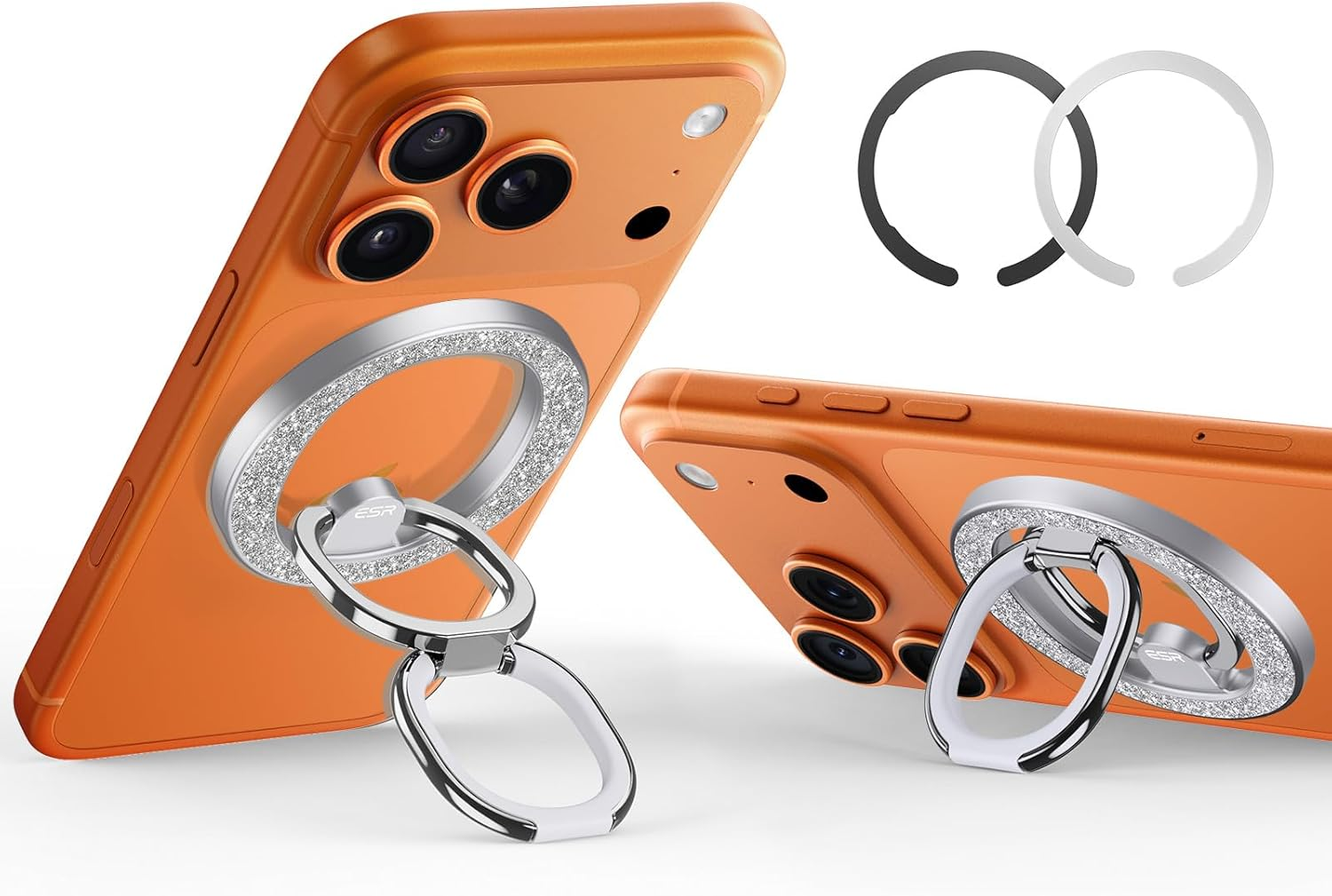 ESR for Magsafe Phone Grip, Magsafe Ring Holder, Magnetic Phone Ring Holder, Magnetic Grip with 2-Way Adjustable Stand for Iphone 17/16/15/14/13, Samsung, All Smartphones(2 Metal Rings Included)