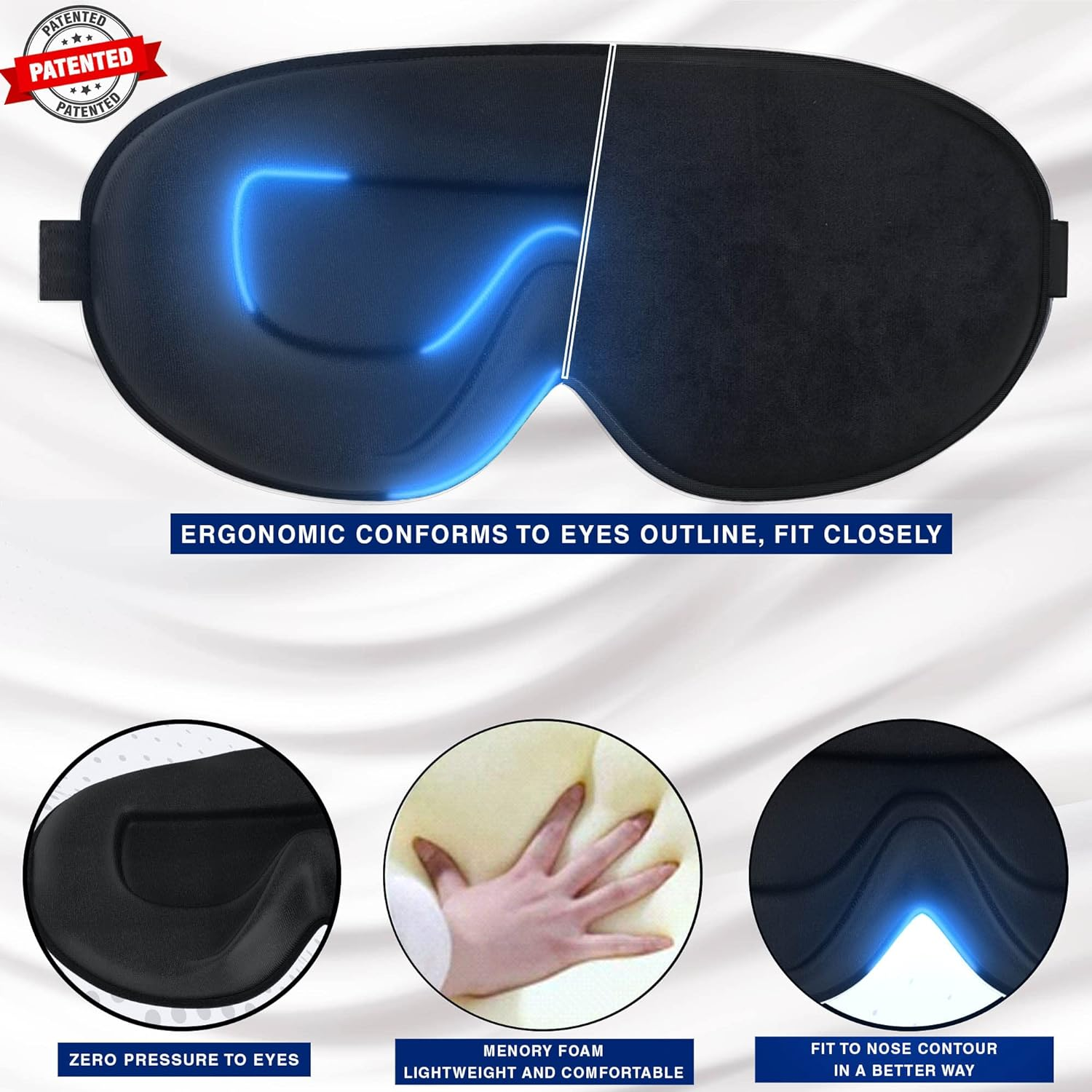 Side Sleepers 3D Eye Mask, Sleep Mask,100% Blackout Eyelash Extension Sleep Masks for Women & Men, Eye Mask for Sleeping, Premium Dark Crimson Sleeping Eye Mask with Adjustable Strap, Travel Essential Eyemask (Black - Side Sleeper) image number 4