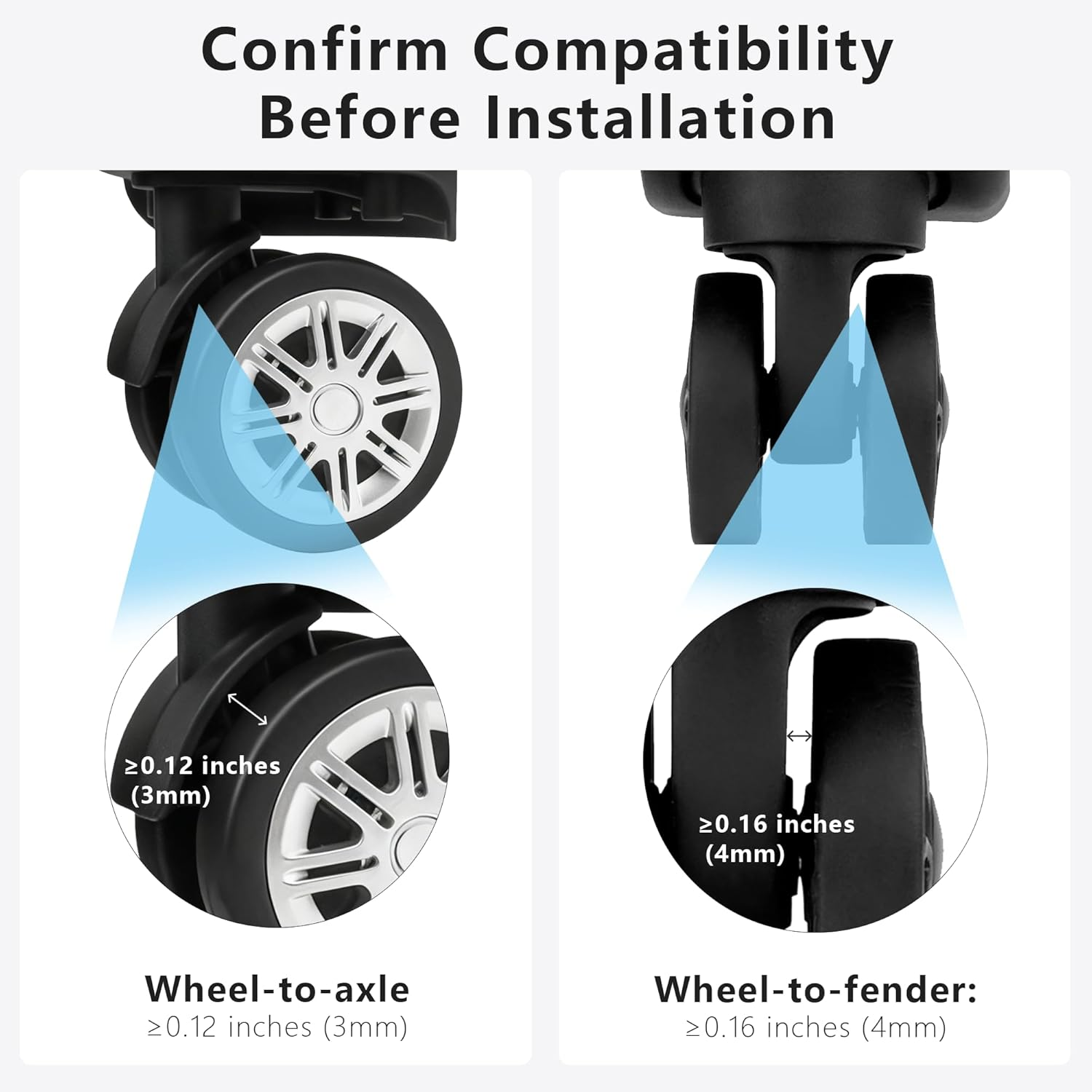 10-Pack Upgrade Silicone Luggage Wheel Protectors Covers for Suitcases &ndash; Universal Fit 2-2.4 Inch Spinner Wheels, Wear-Resistant Noise Reducing Travel, Black, for 2-2.4" Spinner Wheel